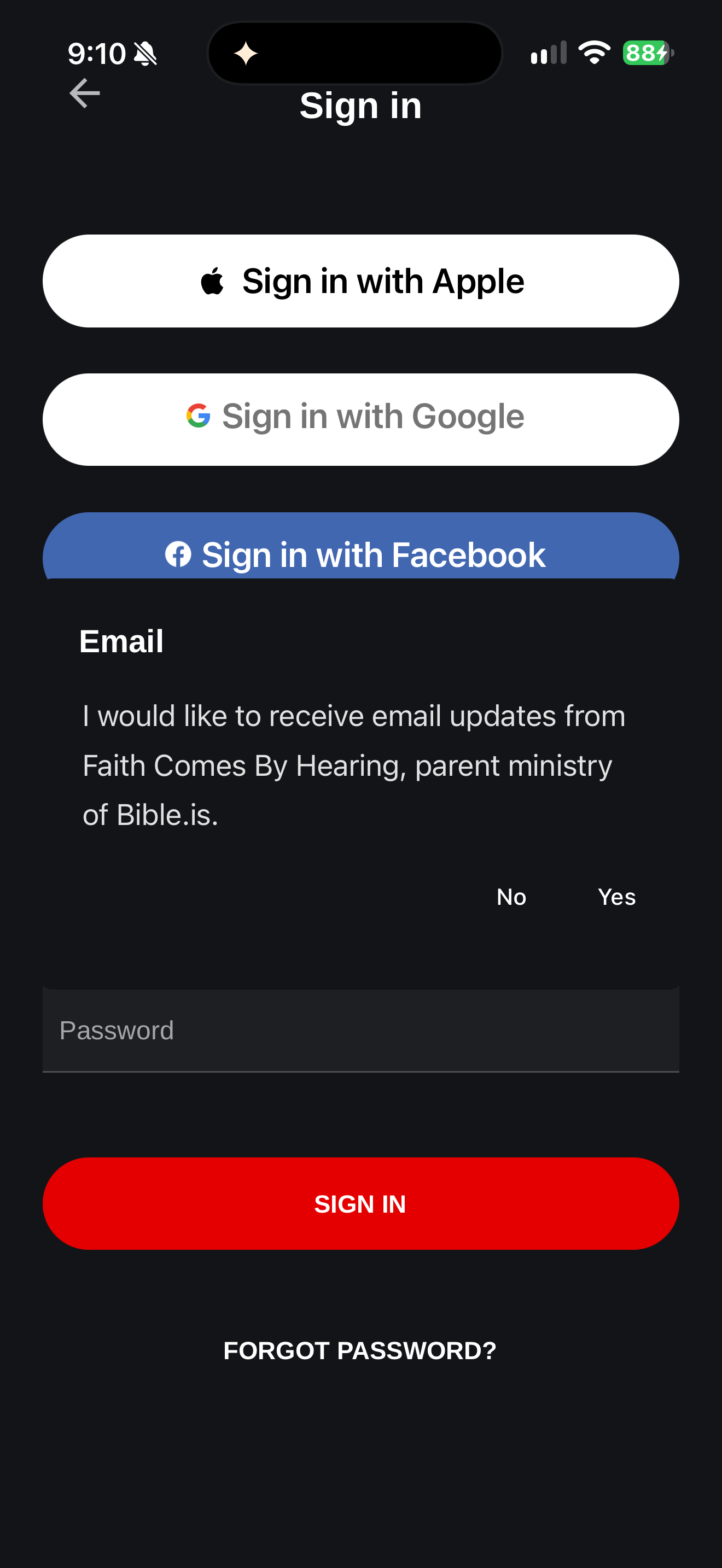 Email updates choice