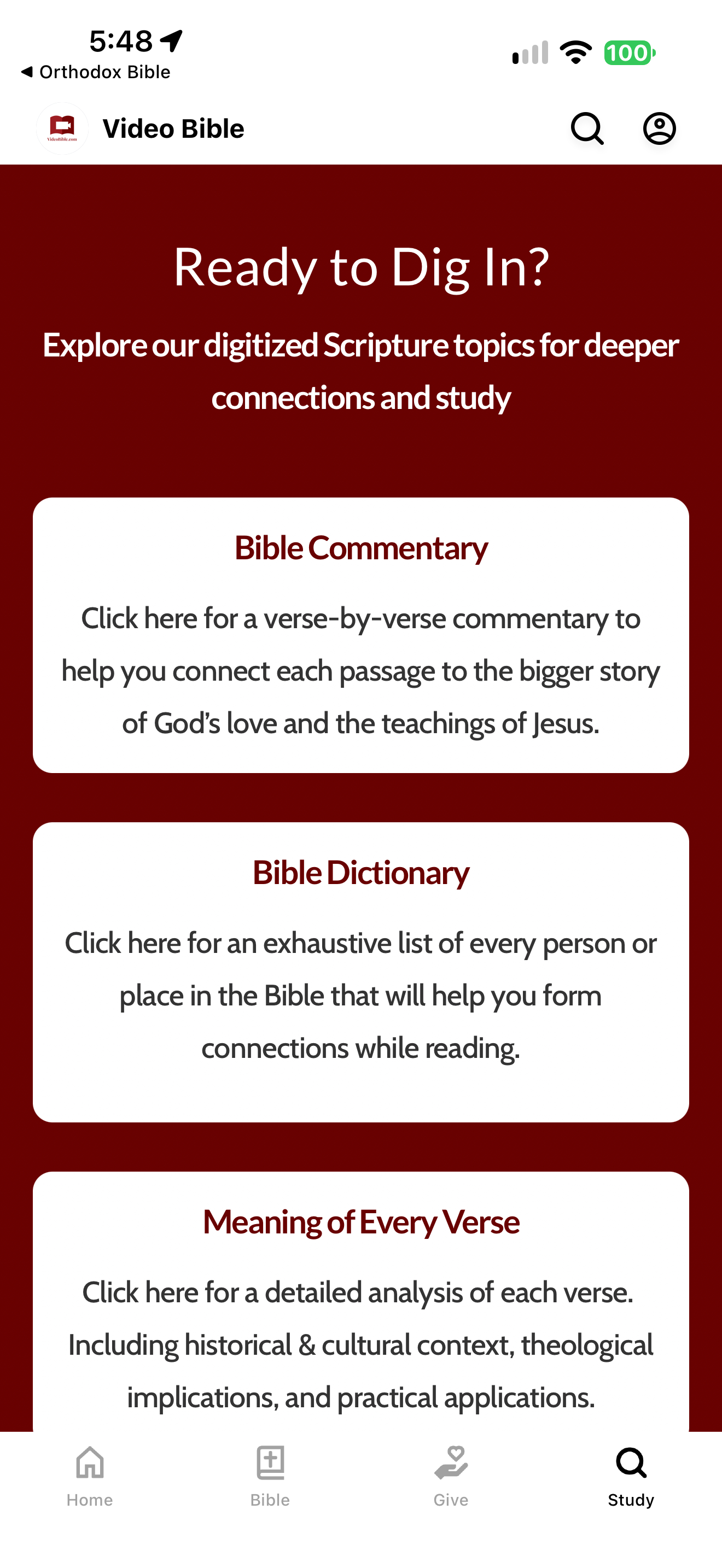 Video Bible study categories