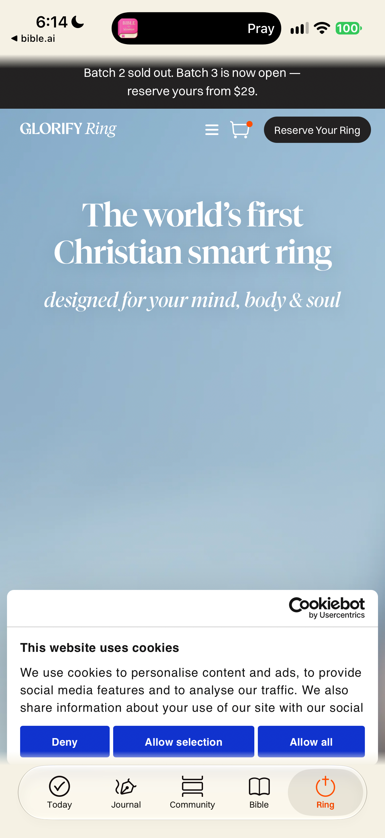 Ring tab web offer with cookie banner