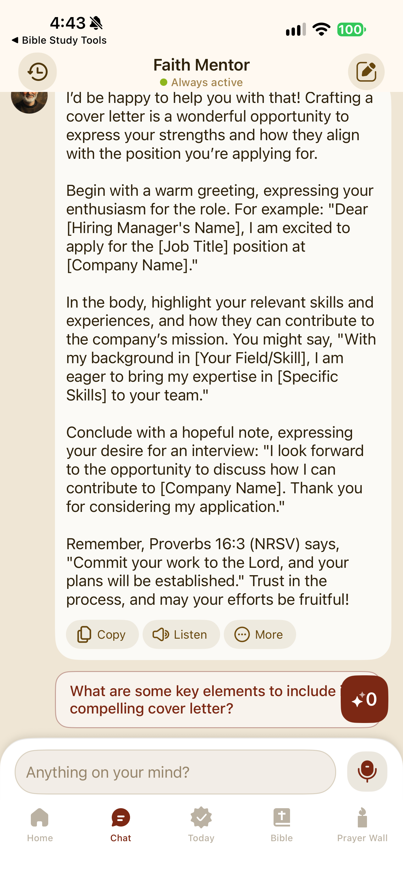 Cover-letter template response