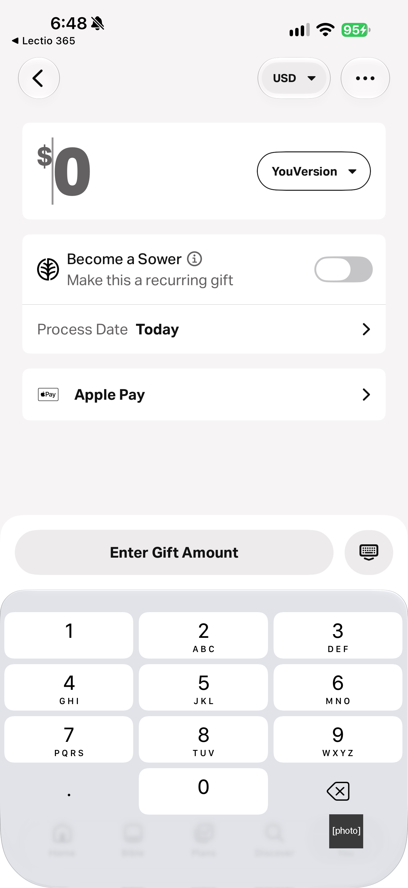 Give screen with recurring toggle