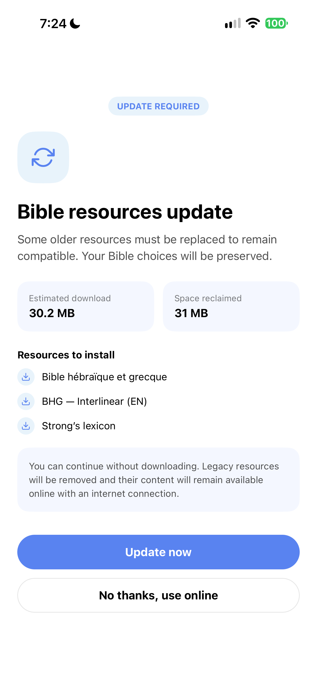 Resource update choices