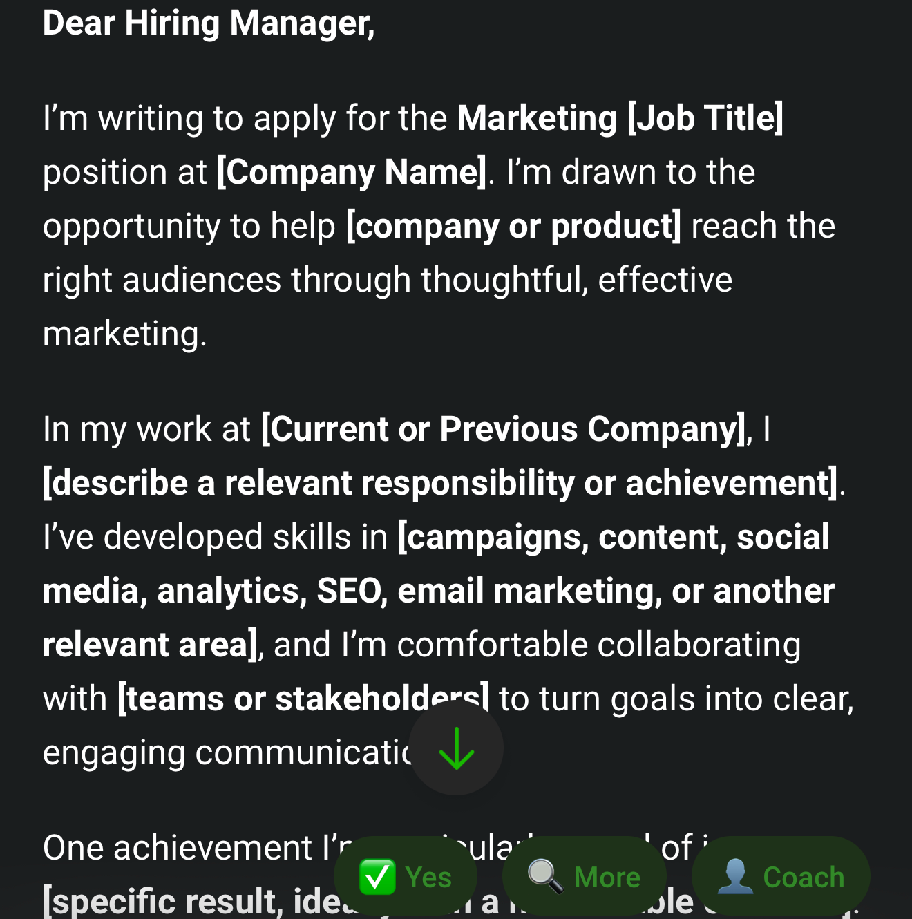 Writes a cover letter