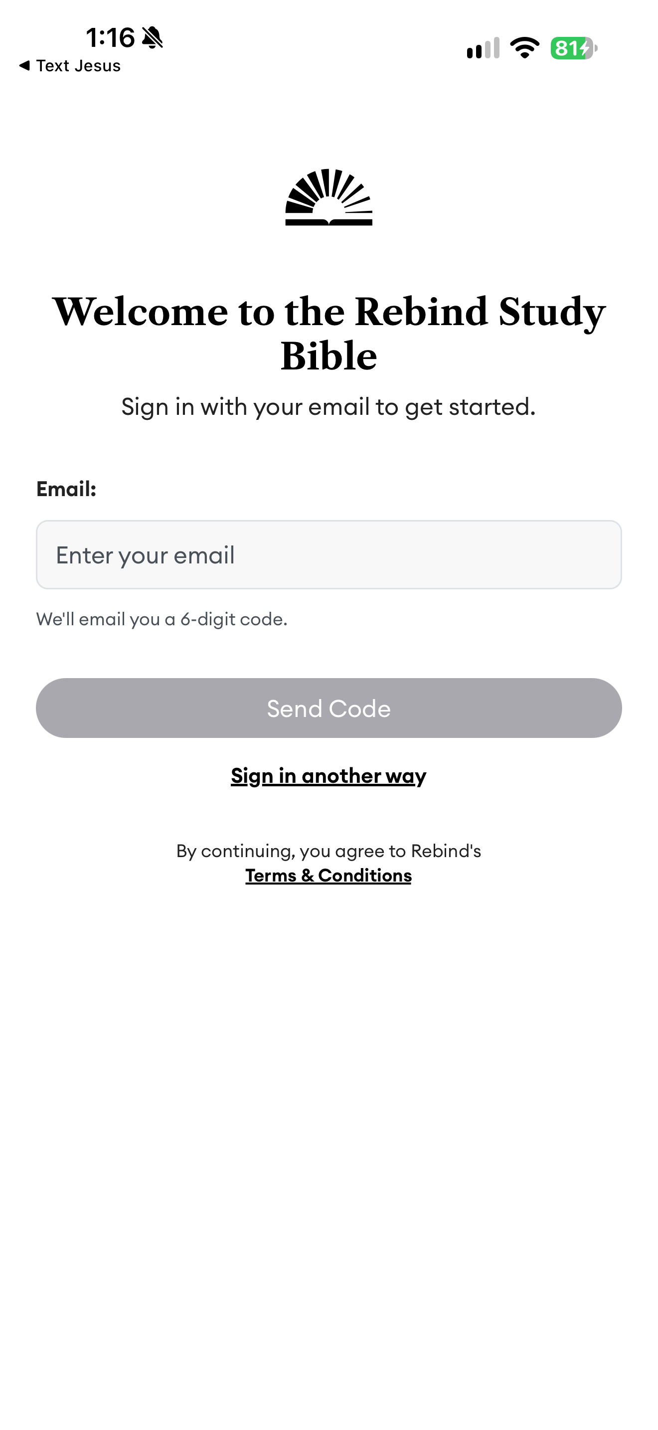 Empty email sign-in form