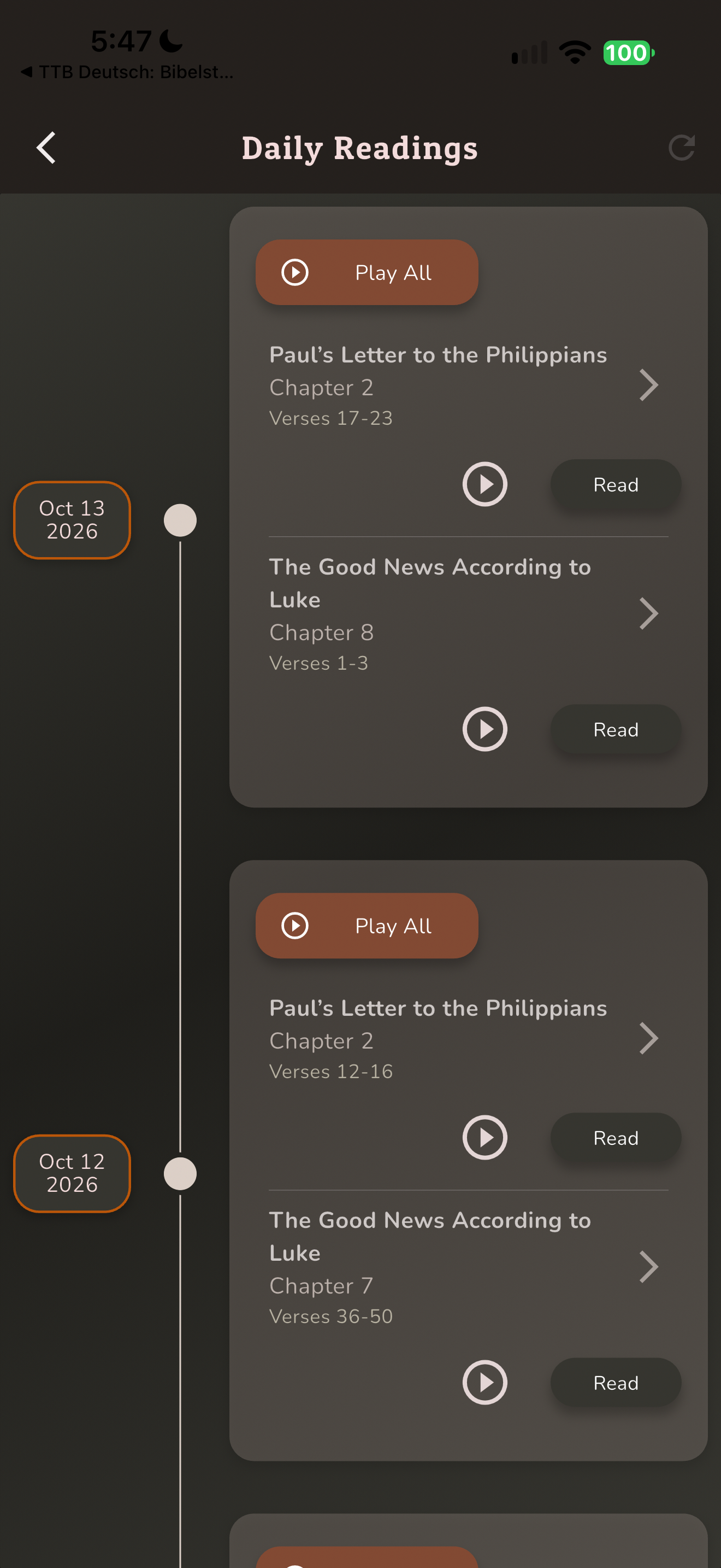 Dated daily reading list