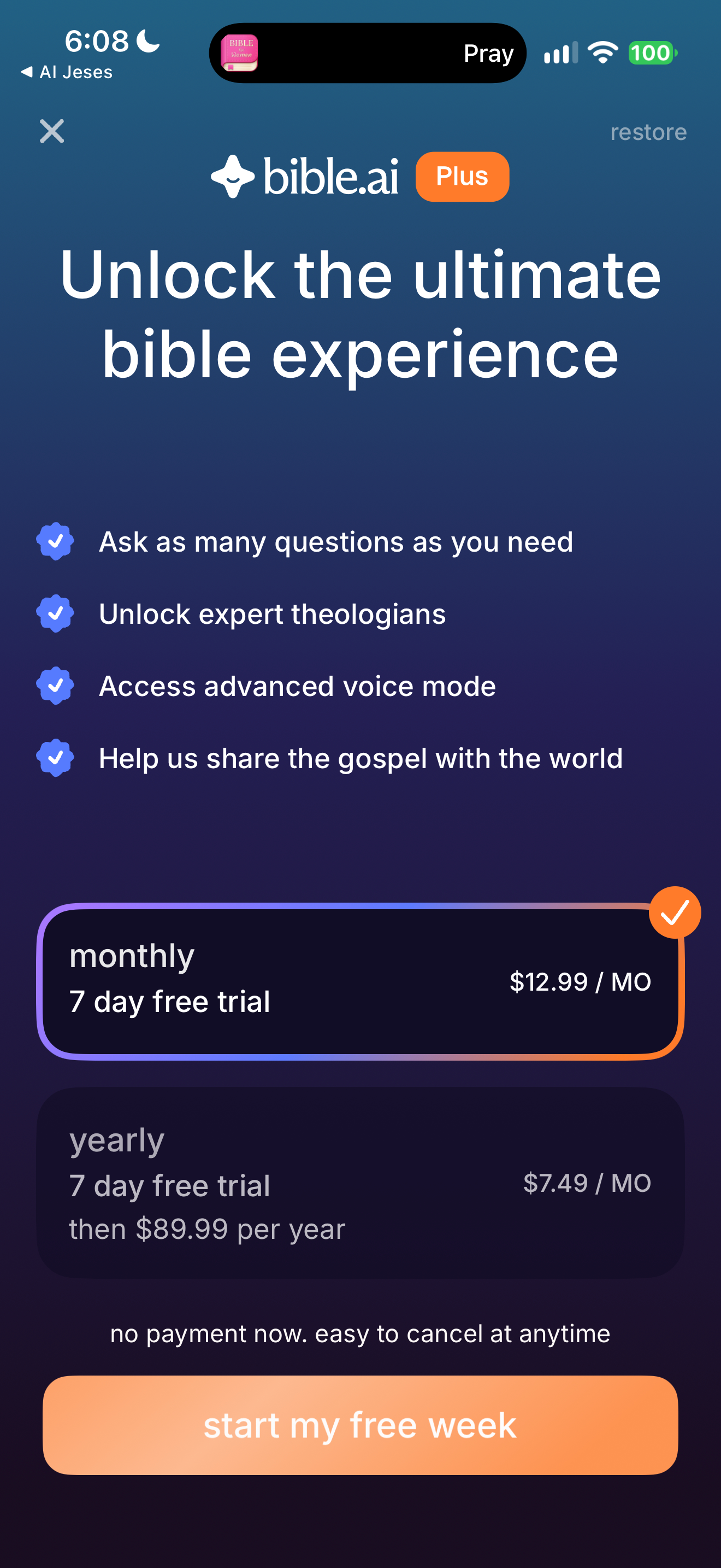 Plus offer with monthly plan selected