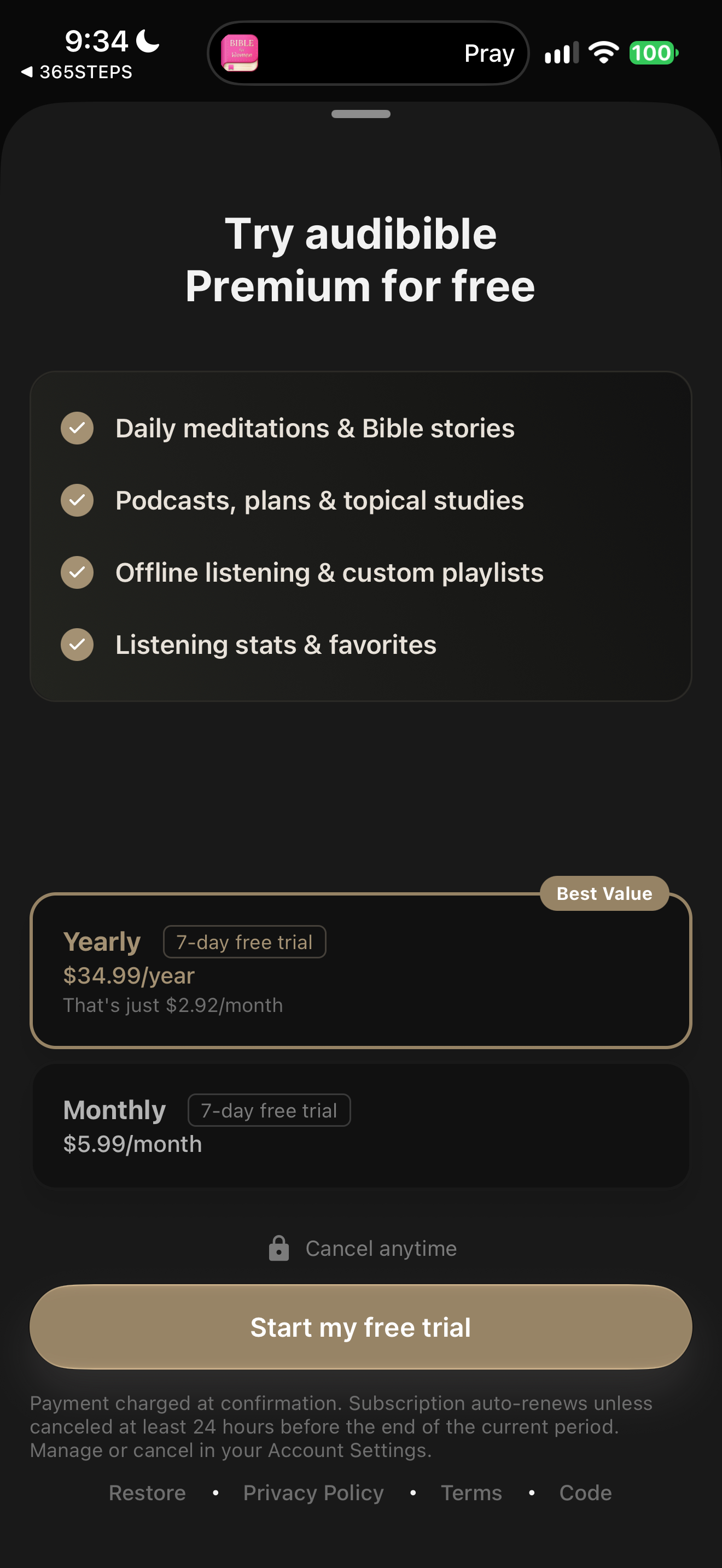 Premium trial offer with yearly preselected