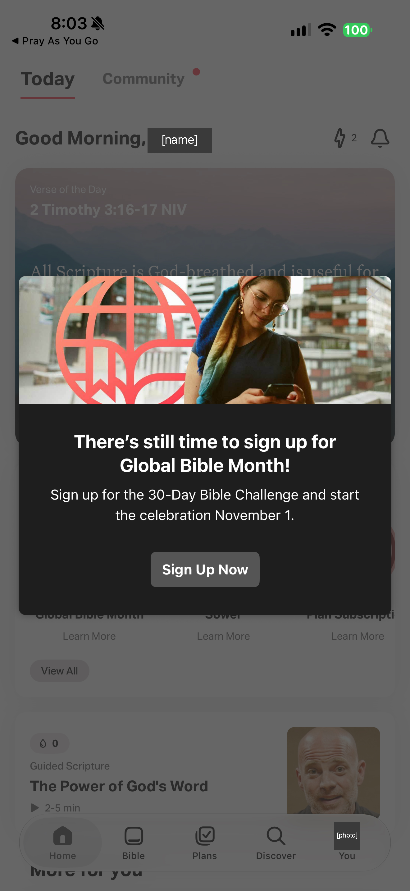 Launch interstitial for a Bible challenge