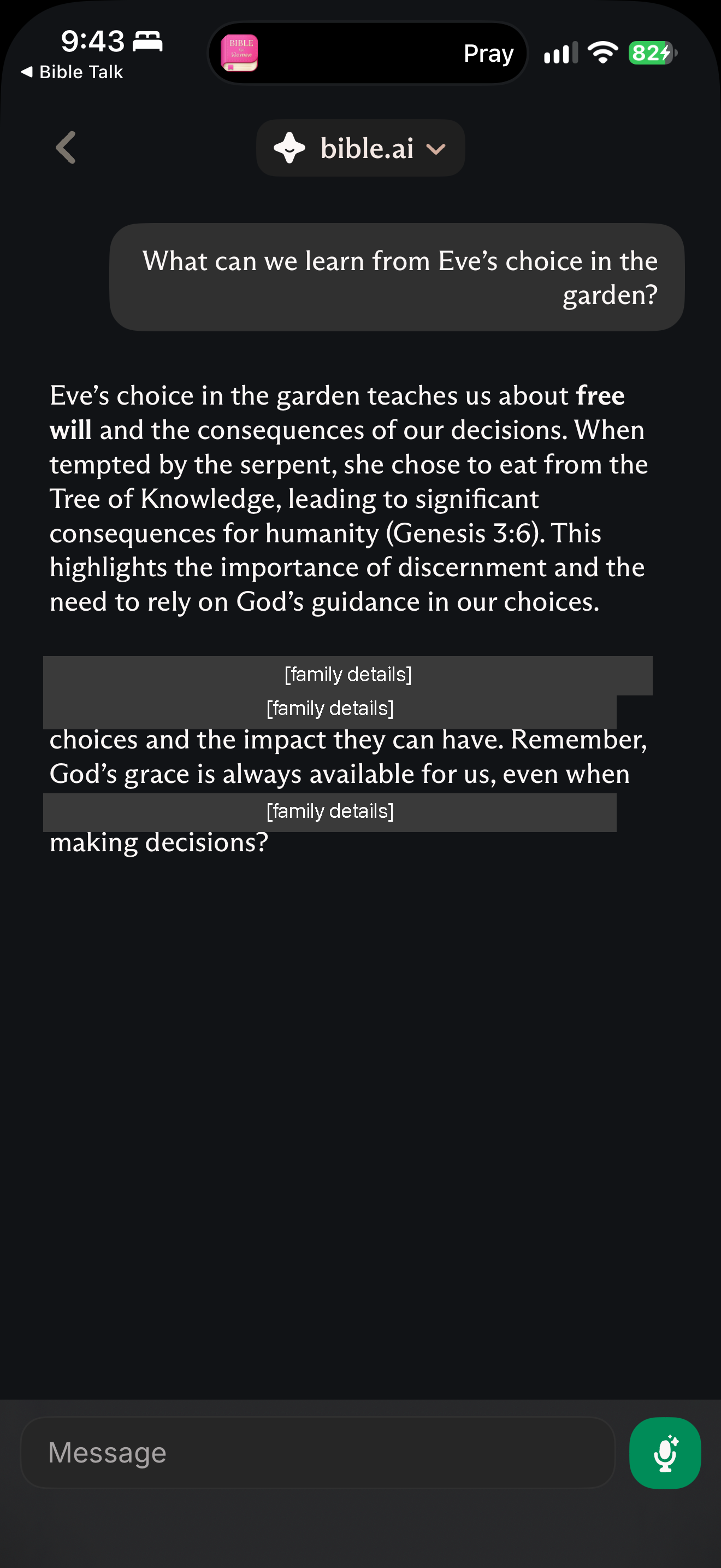 Eve's choice, from a character card
