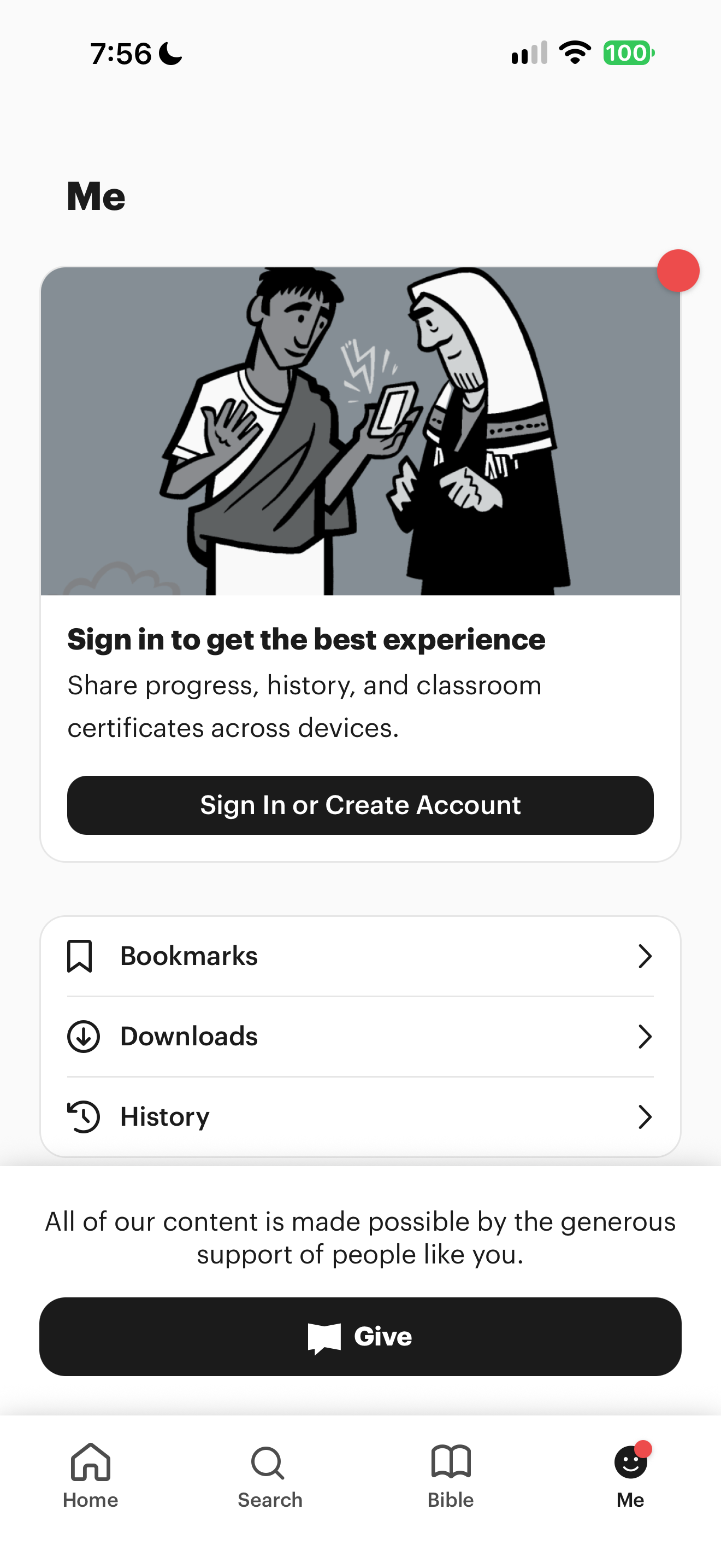 BibleProject signed-out account