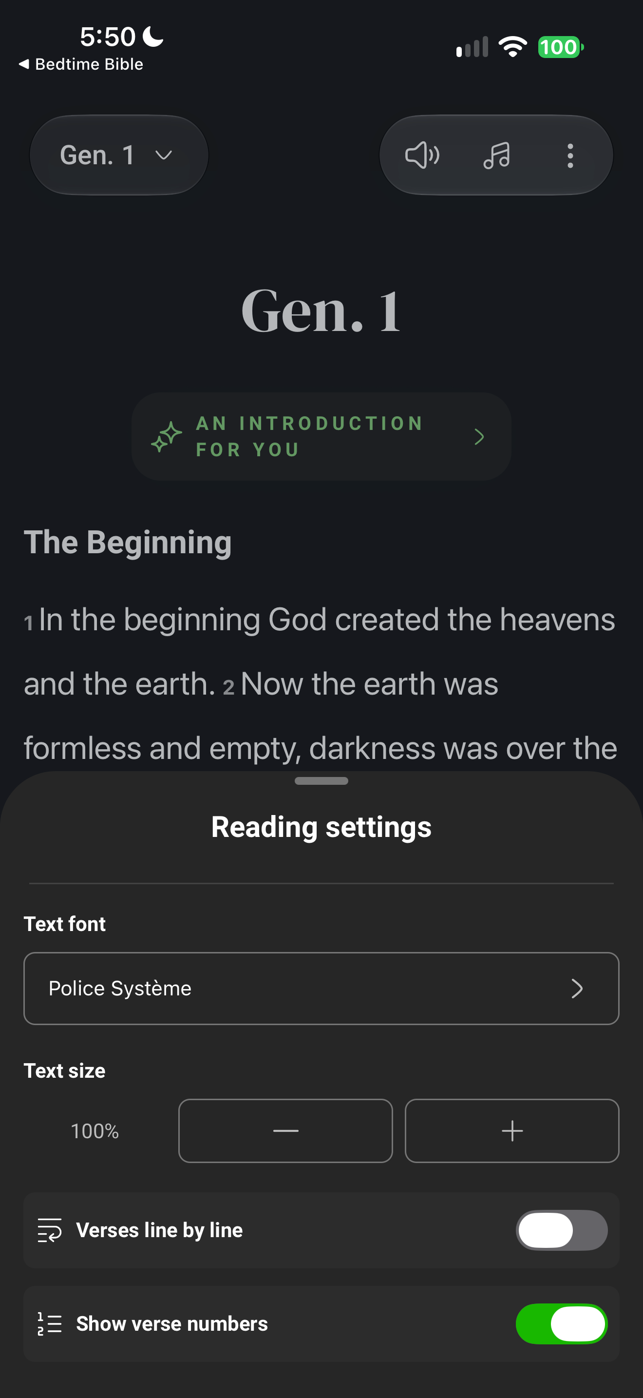 Reading settings
