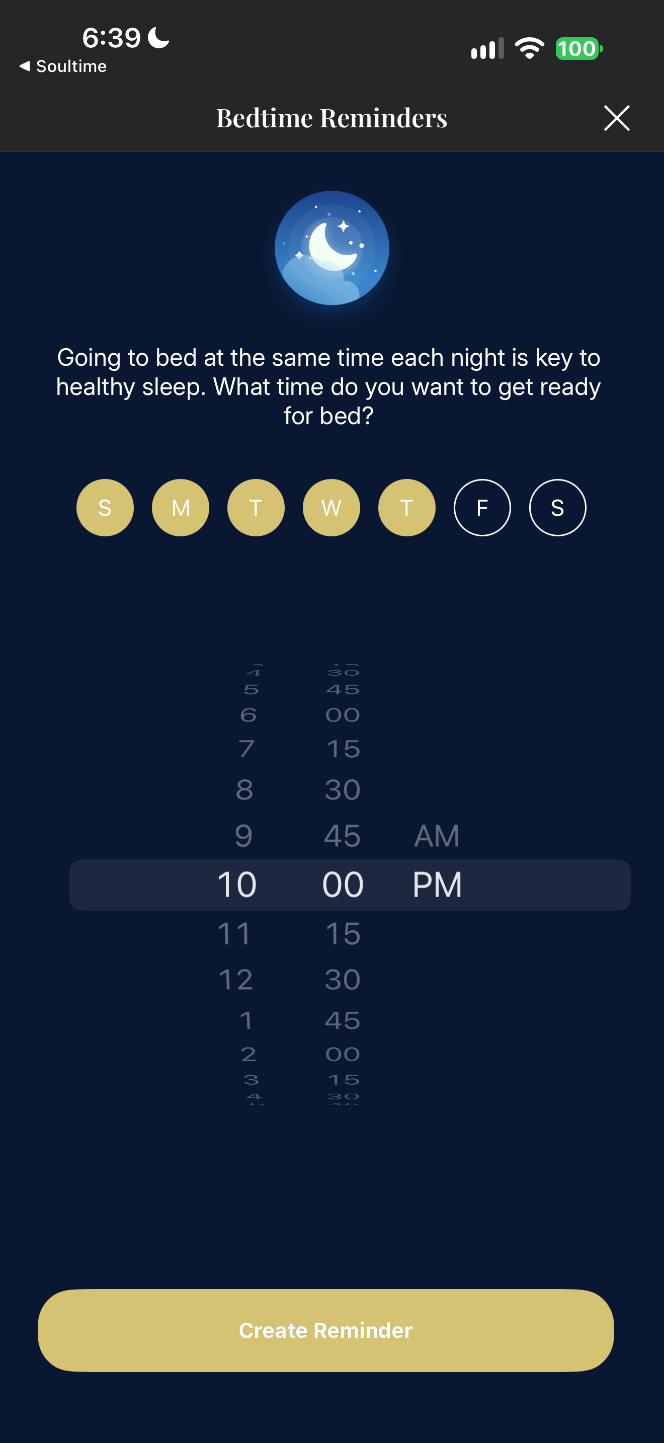 Bedtime reminder editor