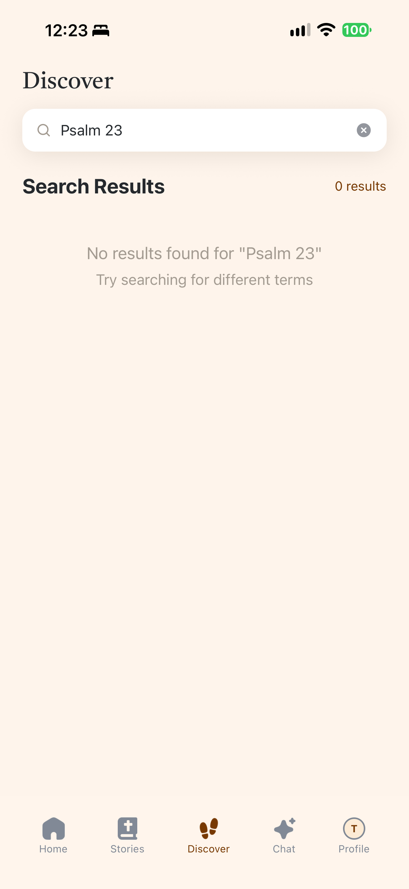 Search 'Psalm 23': no results