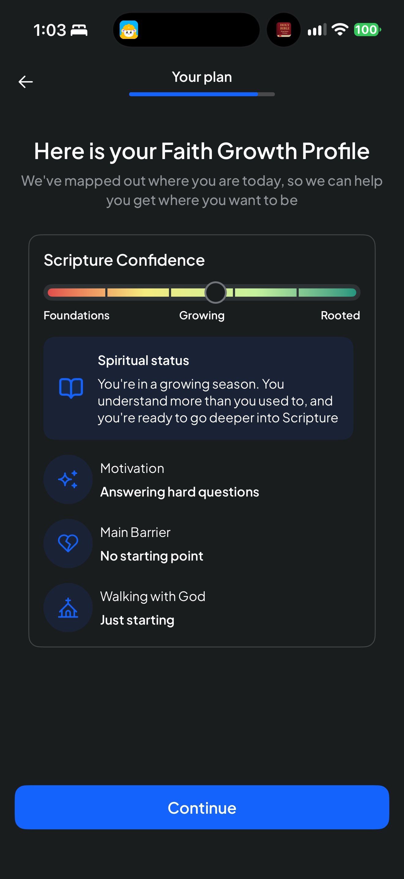 A Faith Growth Profile in setup