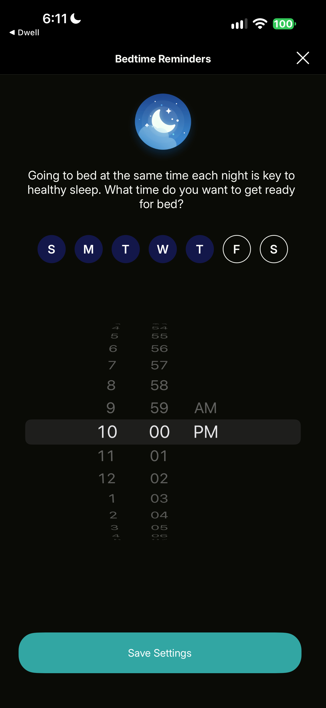 Bedtime reminder editor
