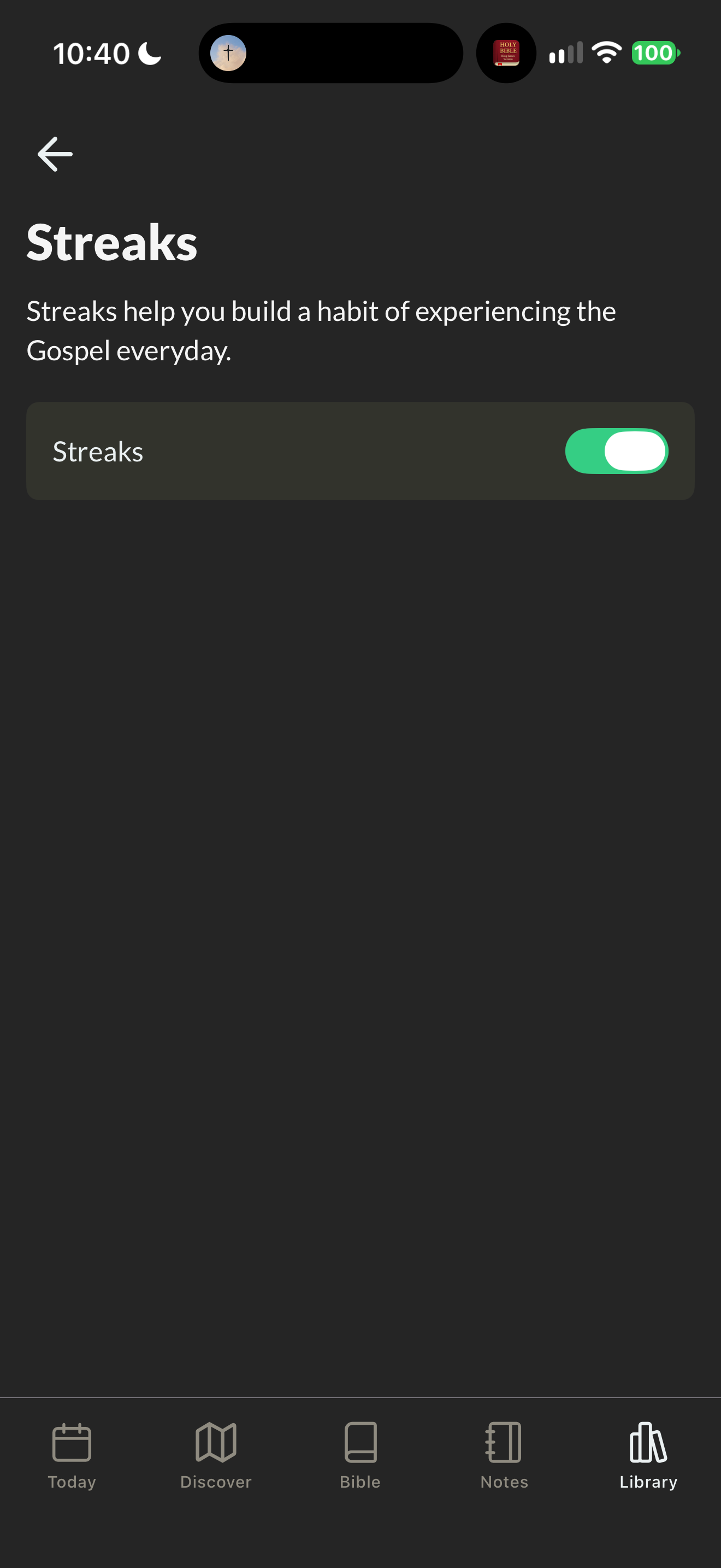 Streaks toggle