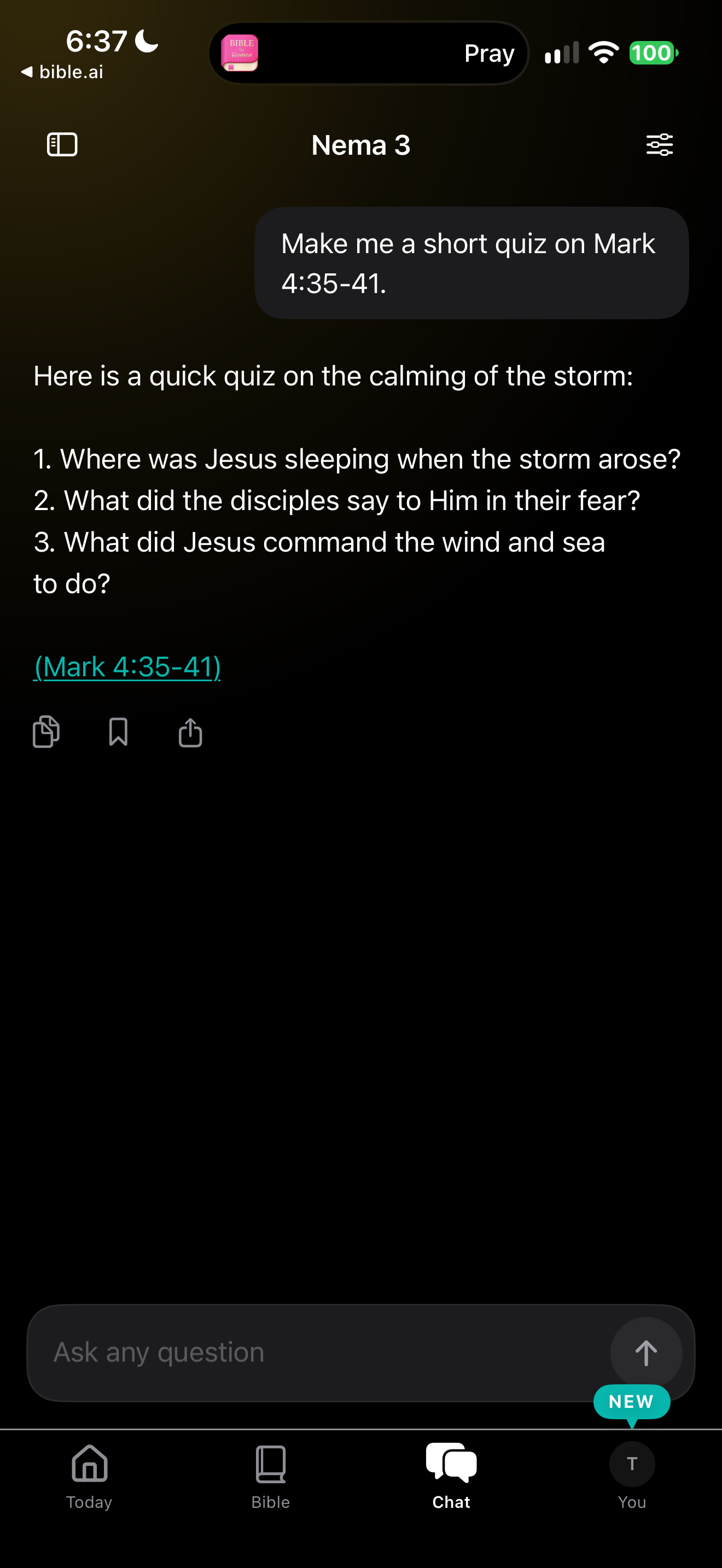 Quiz on the calming of the storm