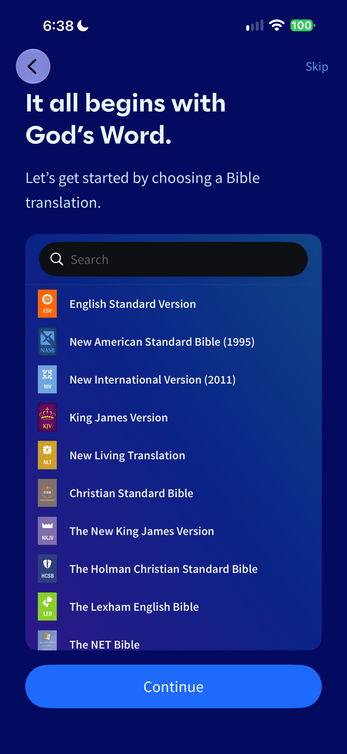 Choosing a starting translation