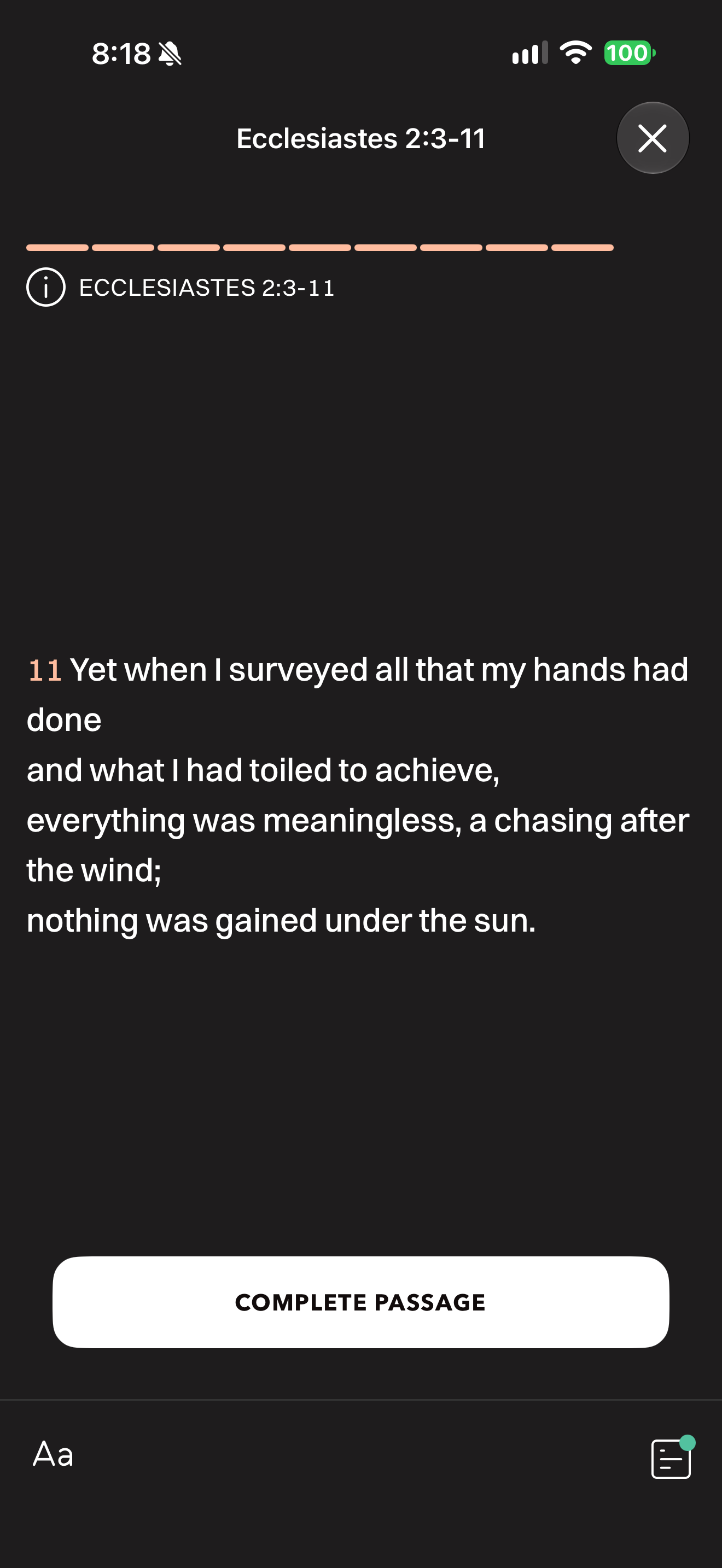 Passage shown one verse per screen