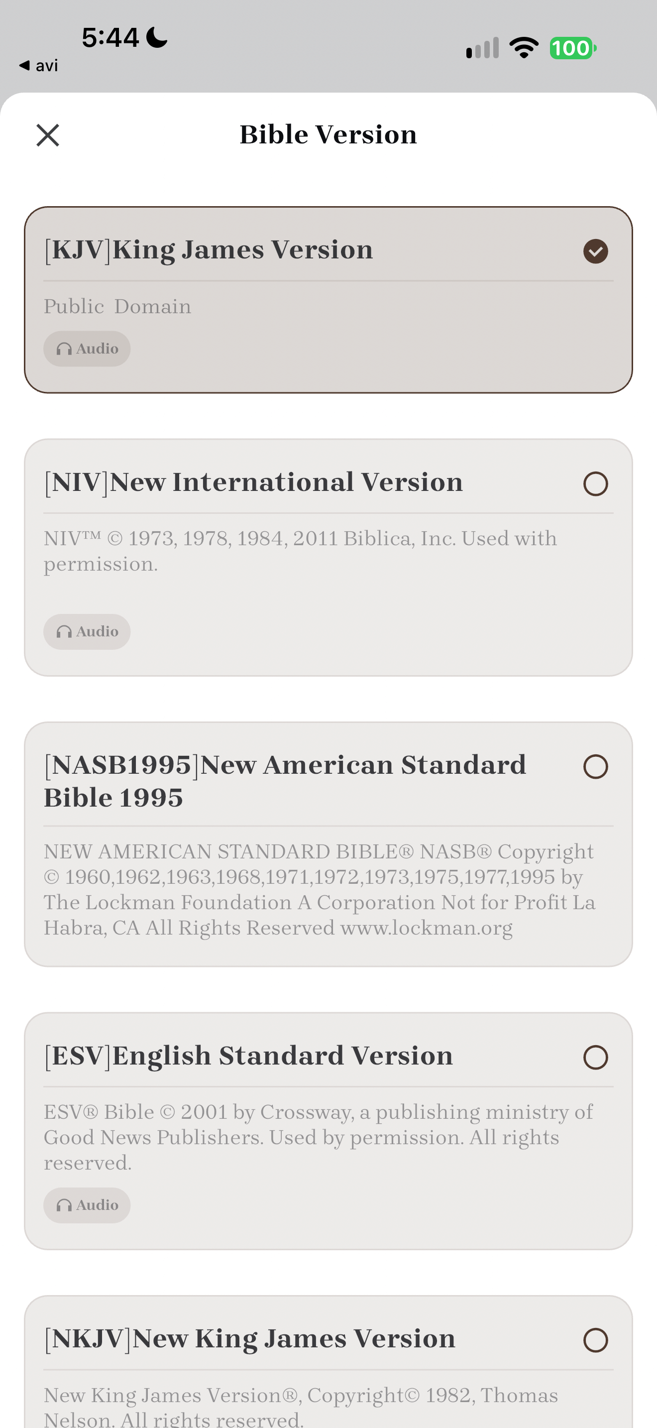 Bible version picker