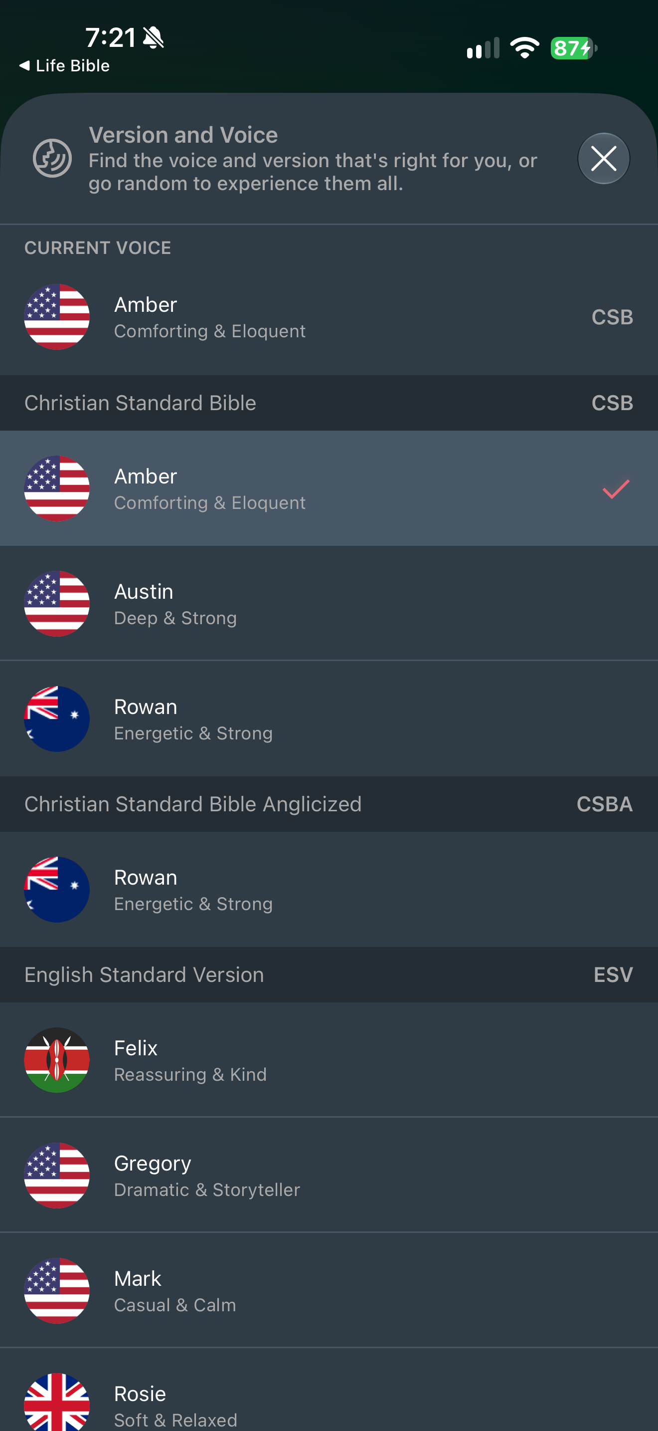 Version and narrator picker