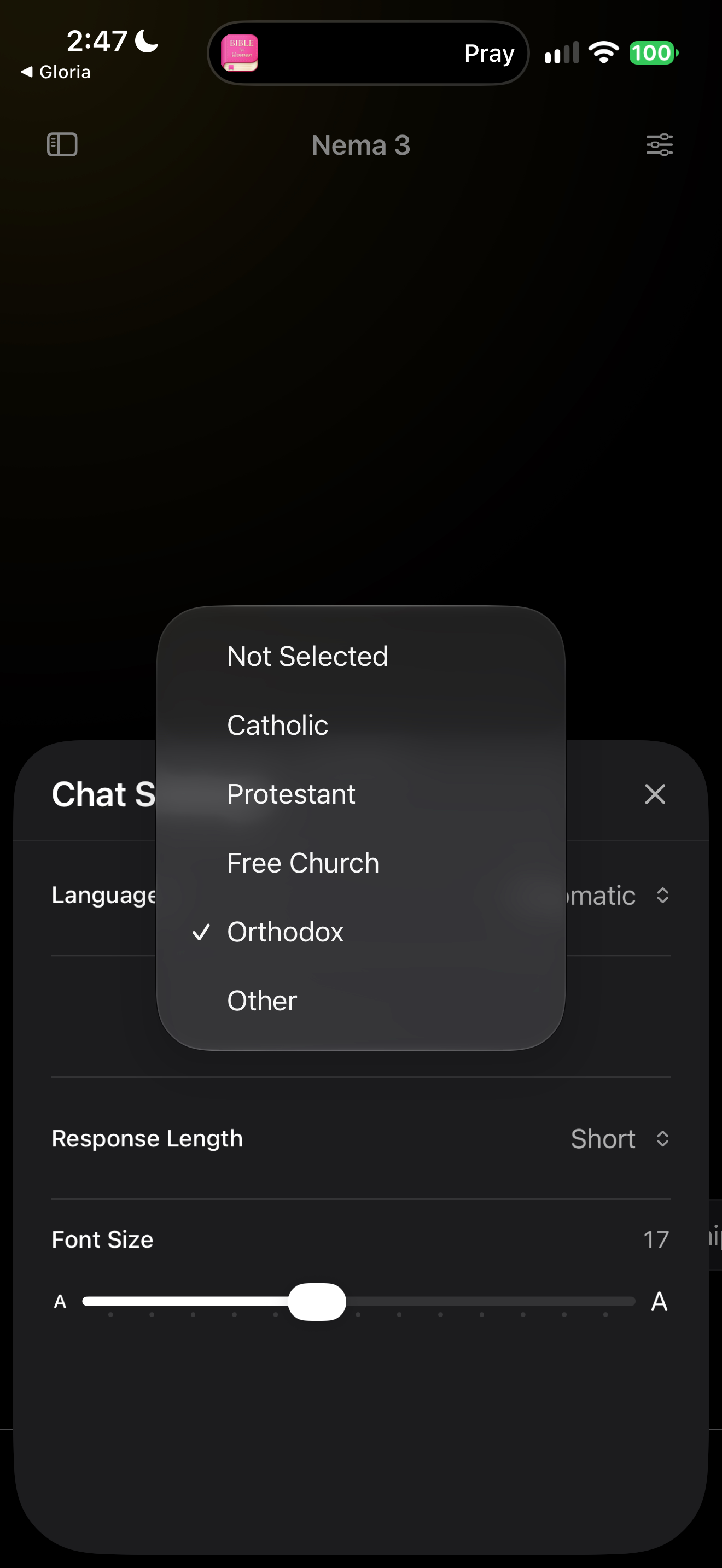 Denomination options for chat