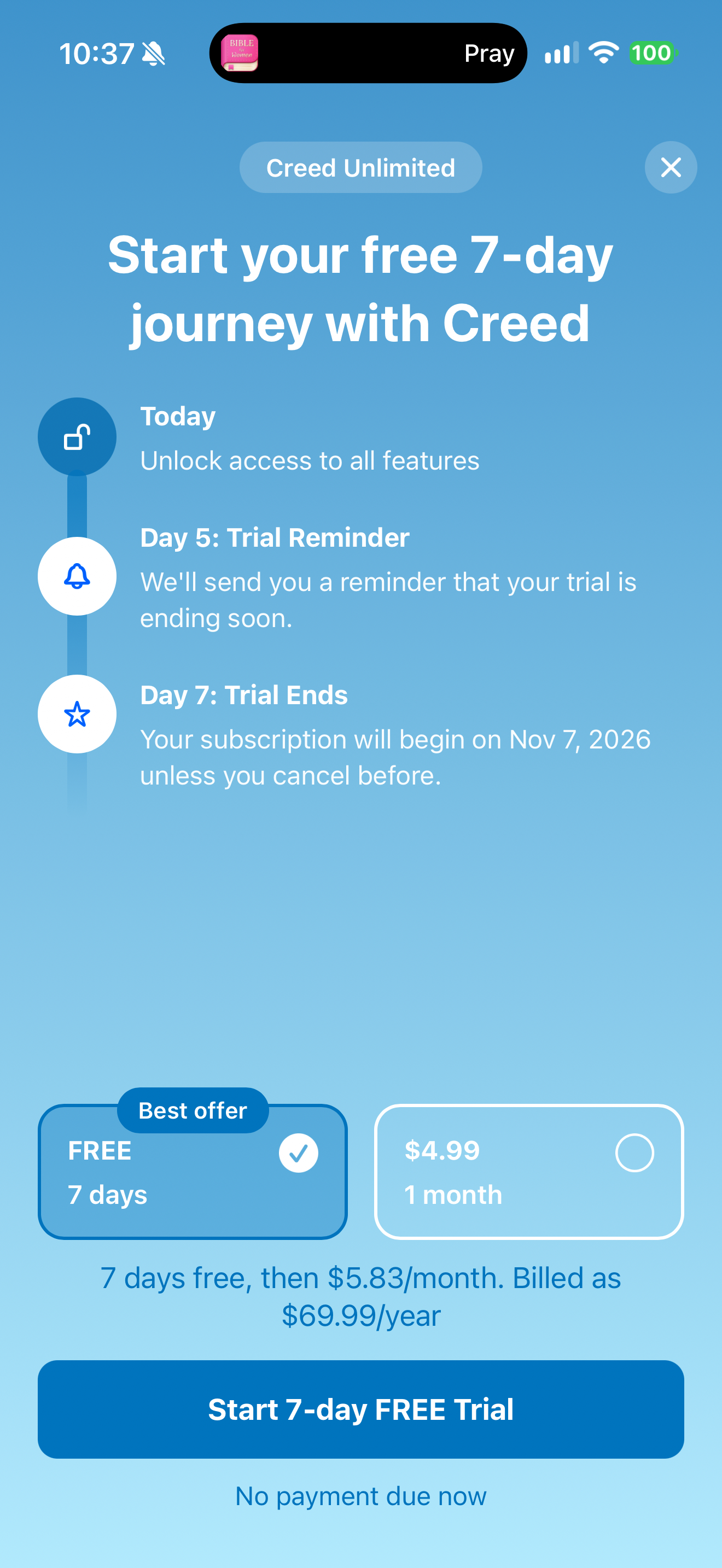 Trial timeline with annual preselected