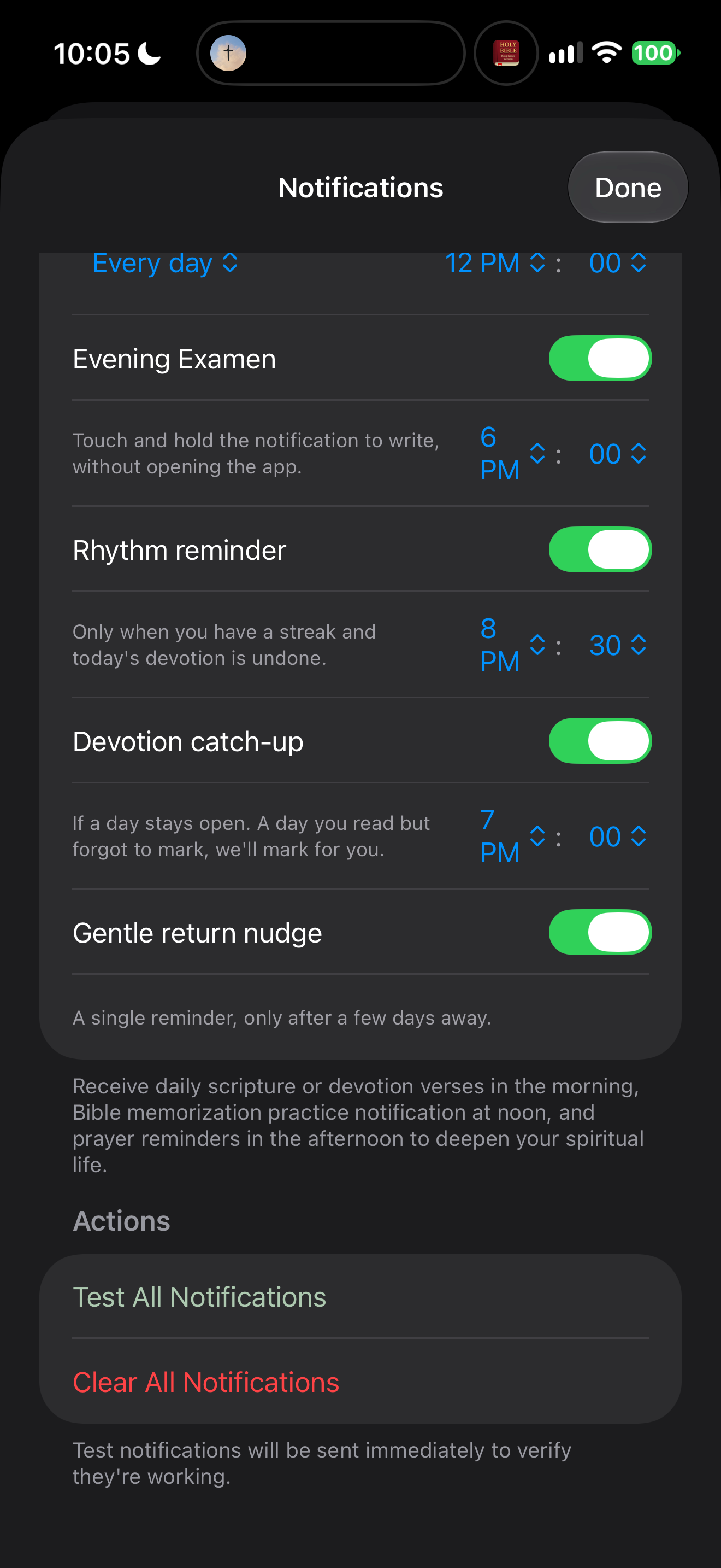 Catch-up and return-nudge settings