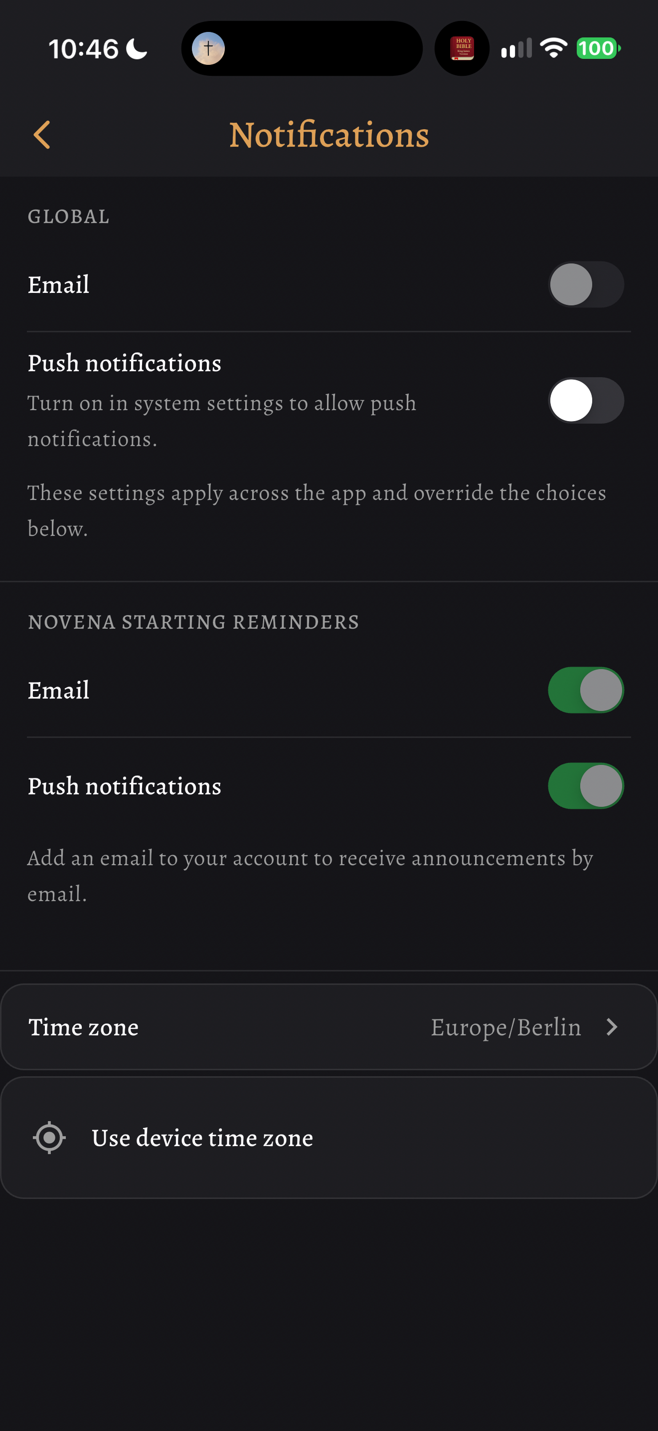Global notification overrides