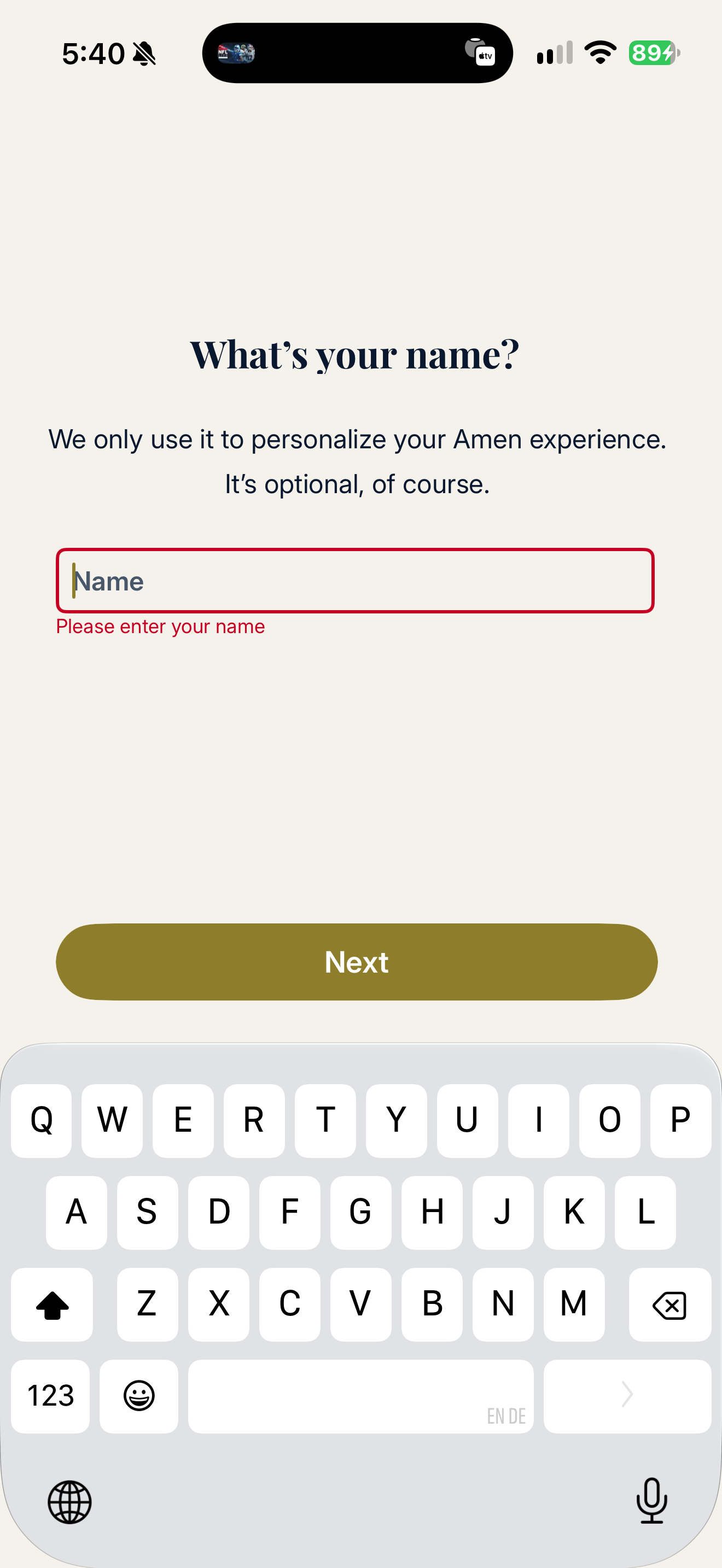 Amen blank-name error