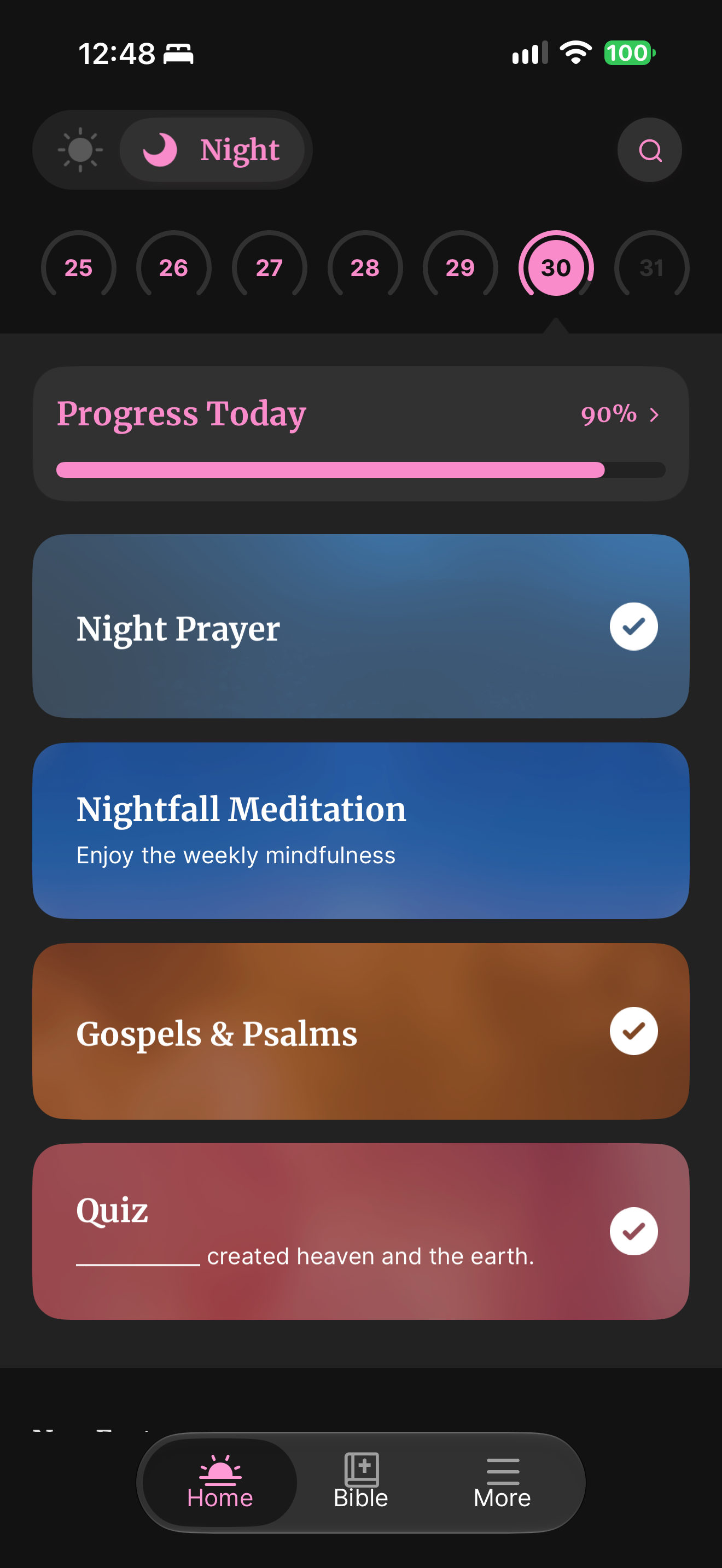 Night home at 90 percent