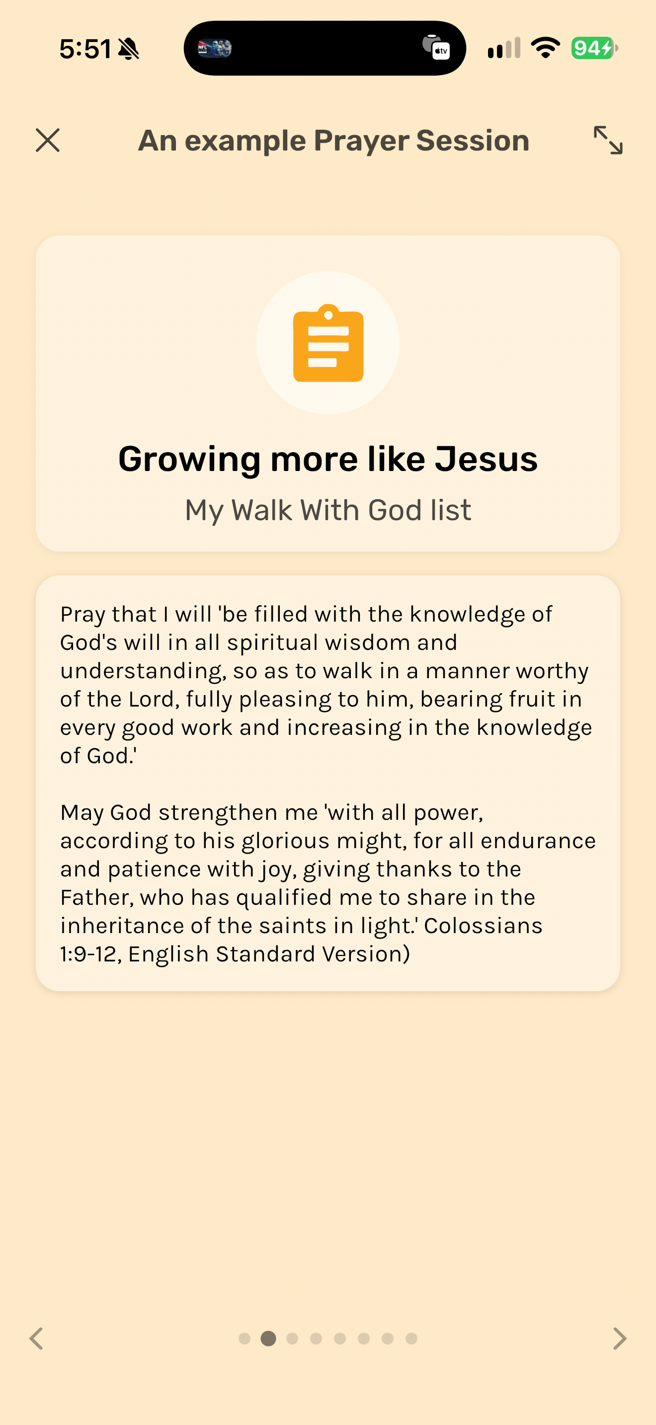 PrayerMate example prayer card