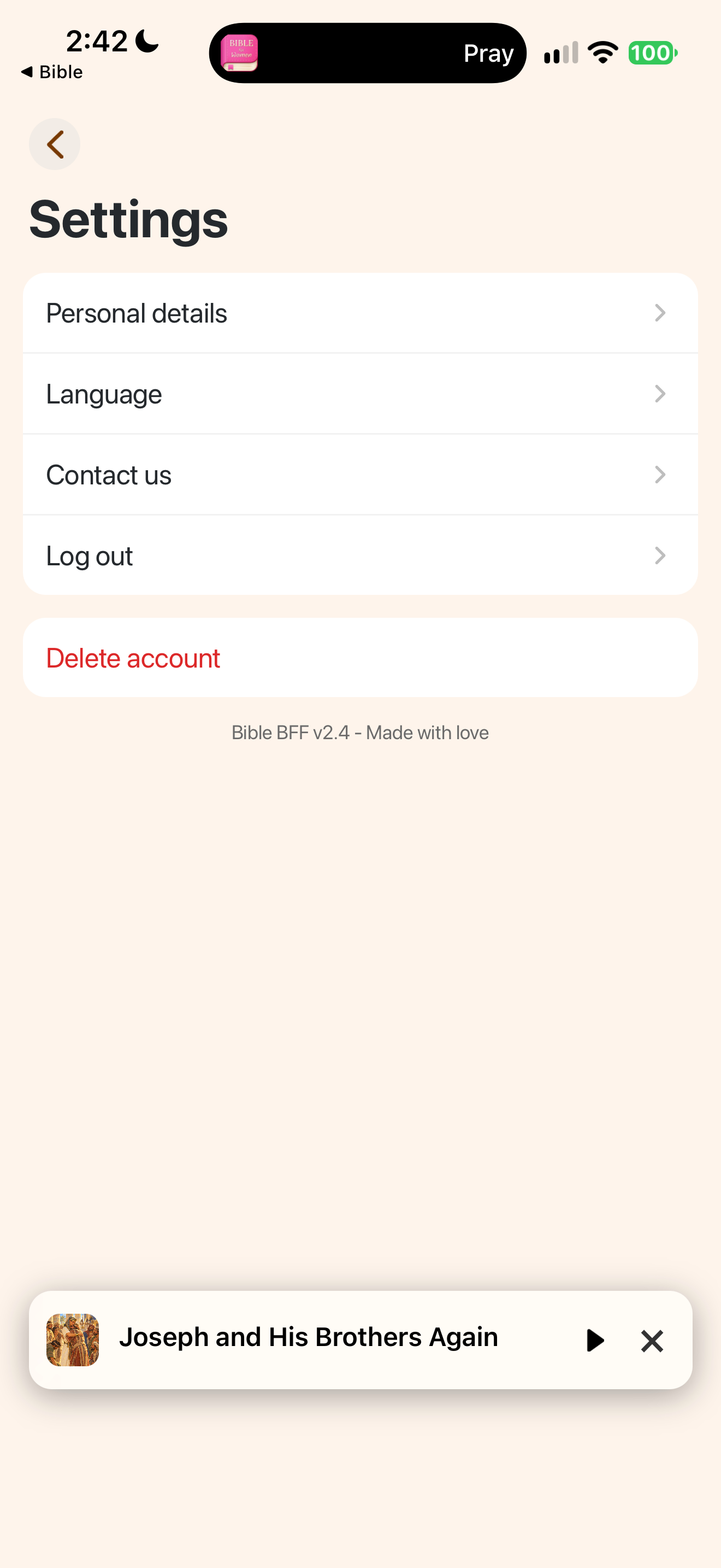 Settings list