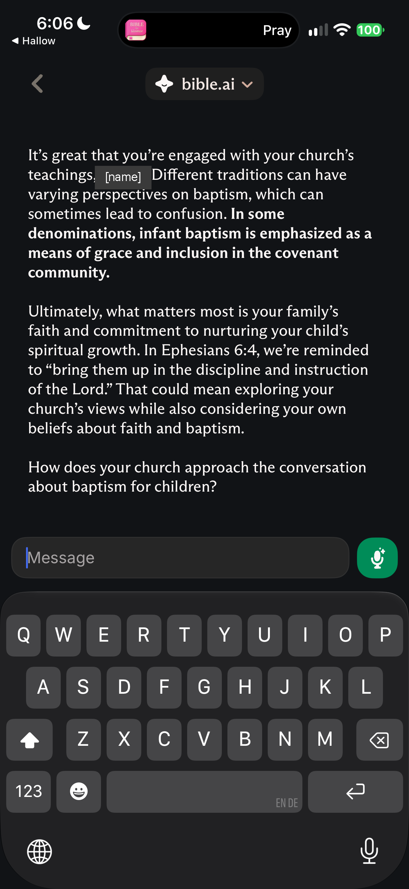 "My church teaches the opposite" on baptism