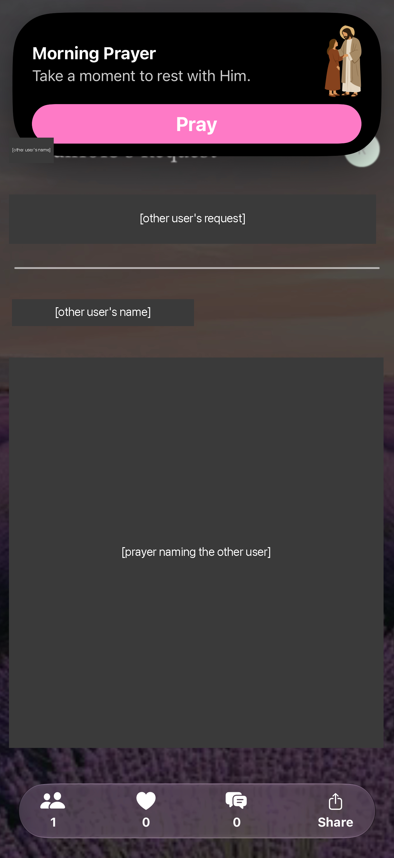 Request page with an app-written prayer