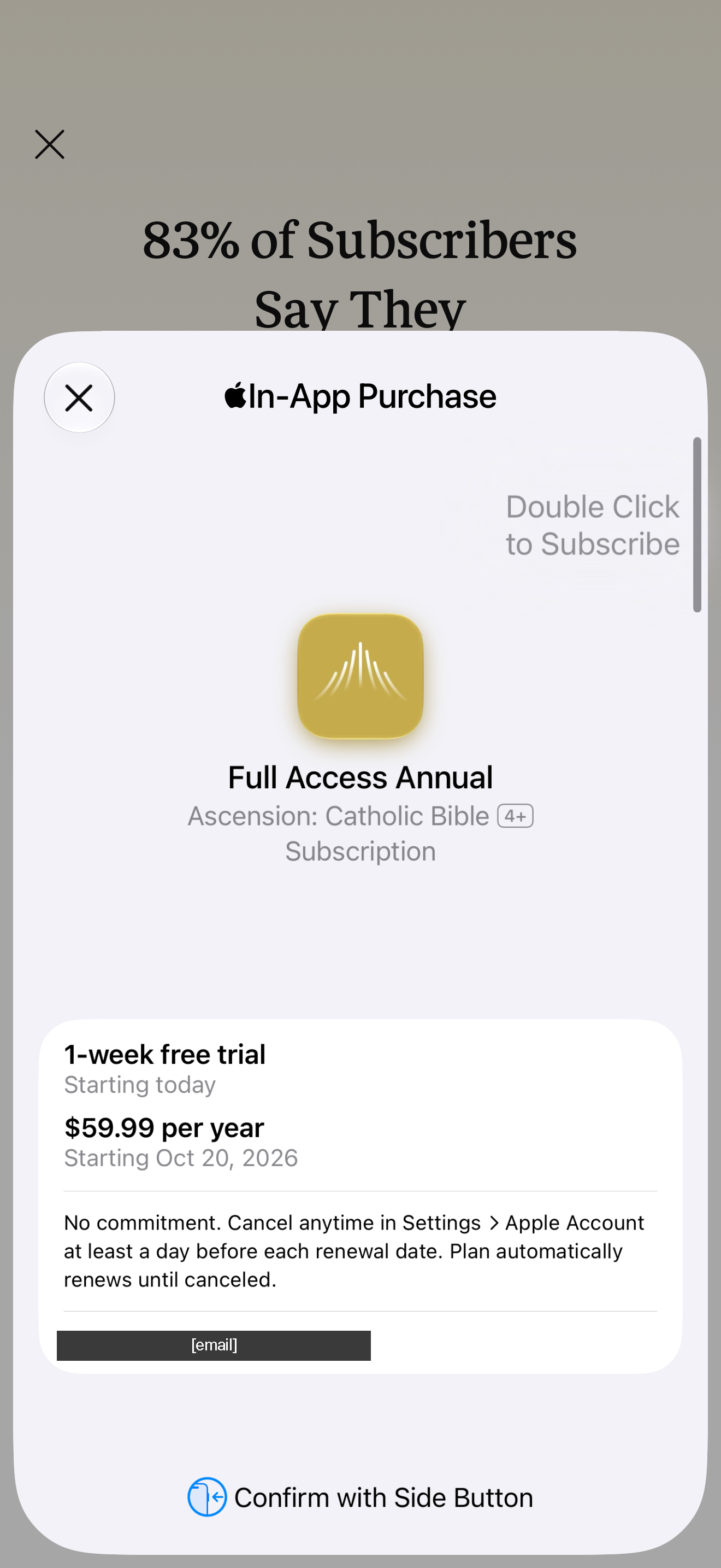 Apple trial confirmation sheet