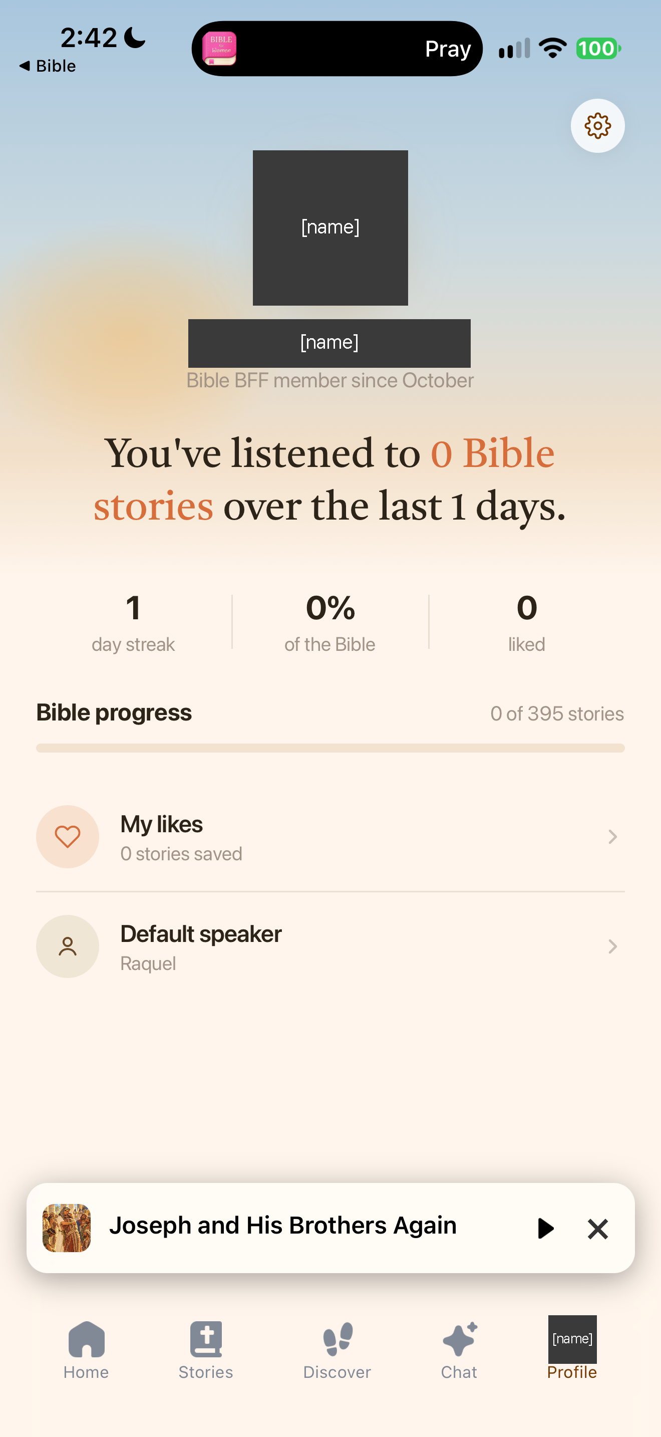 Profile with listening progress