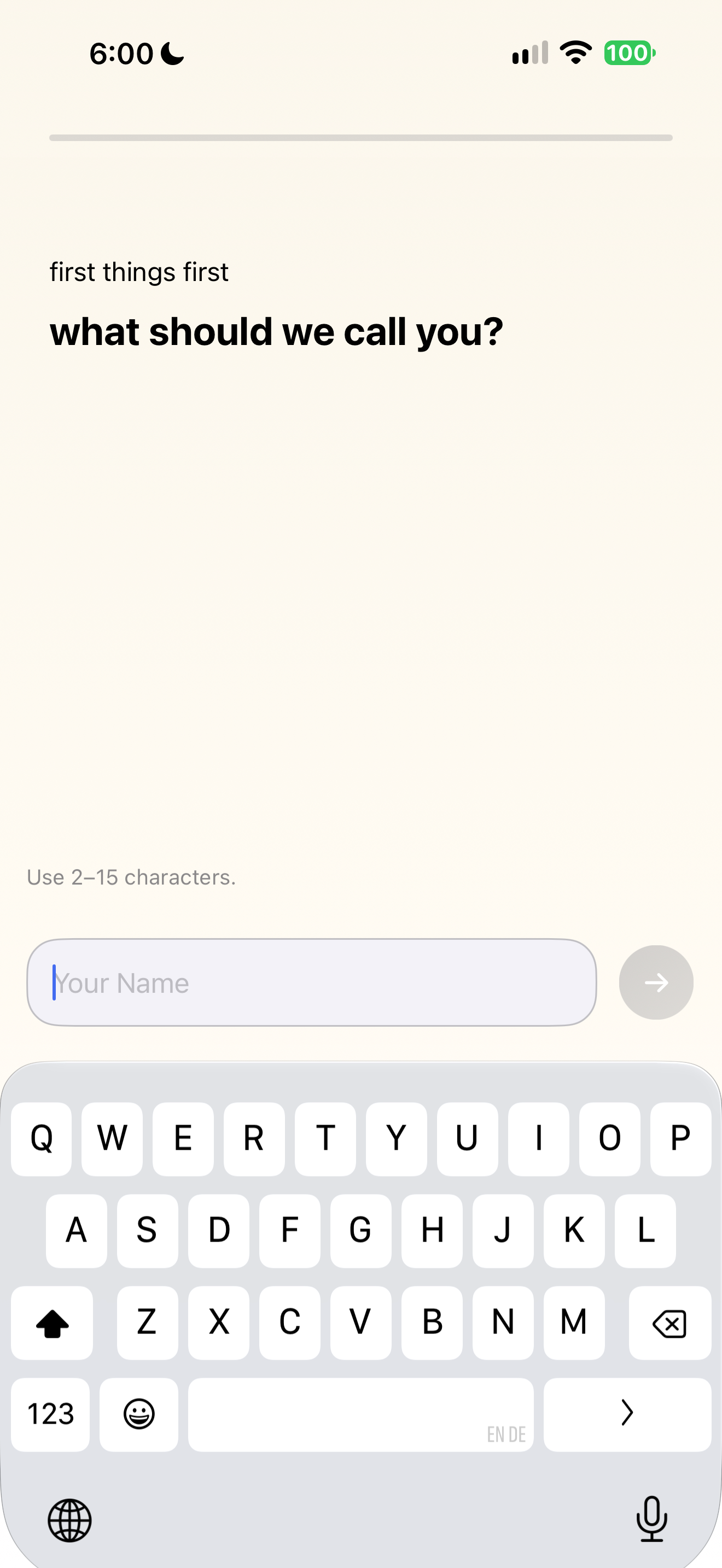 An empty display-name question