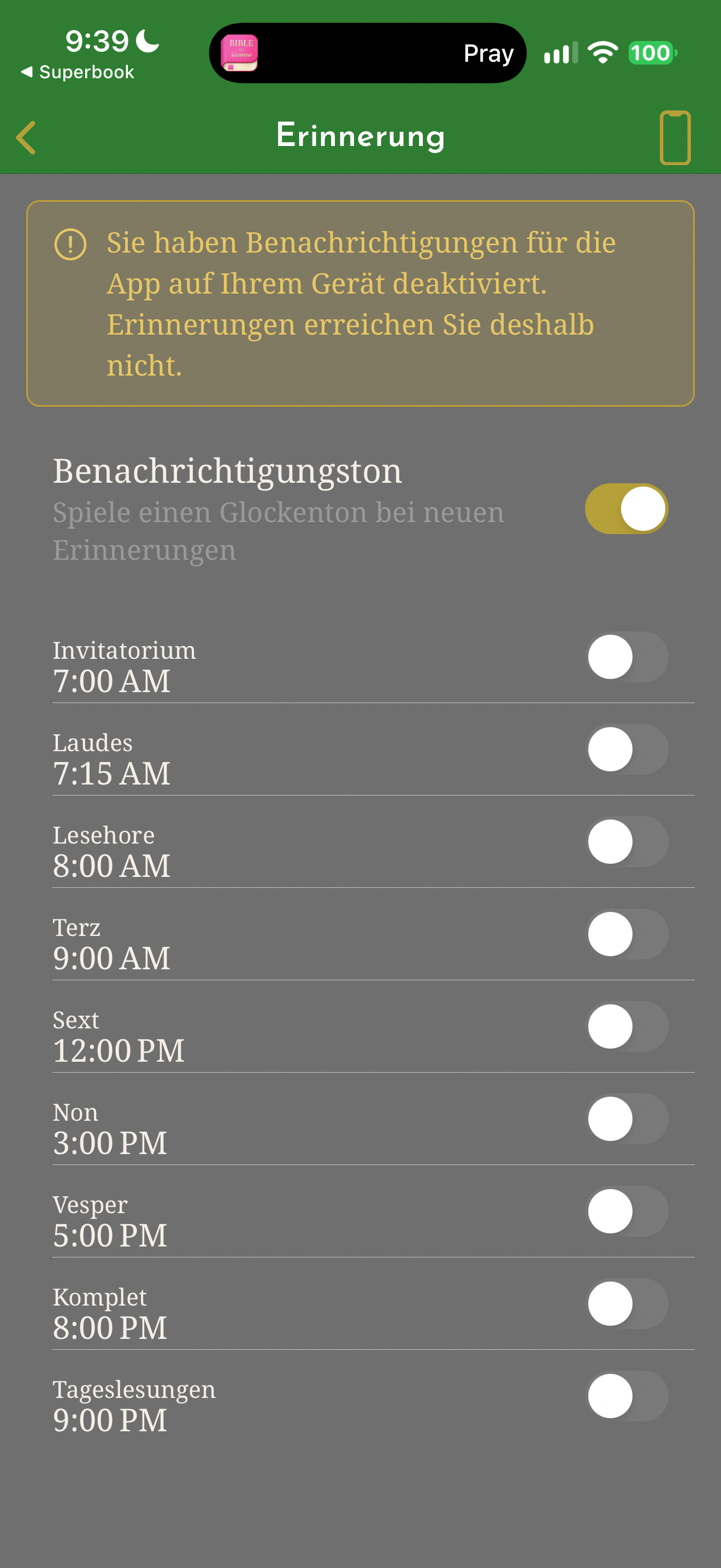 Hour reminders with OS warning