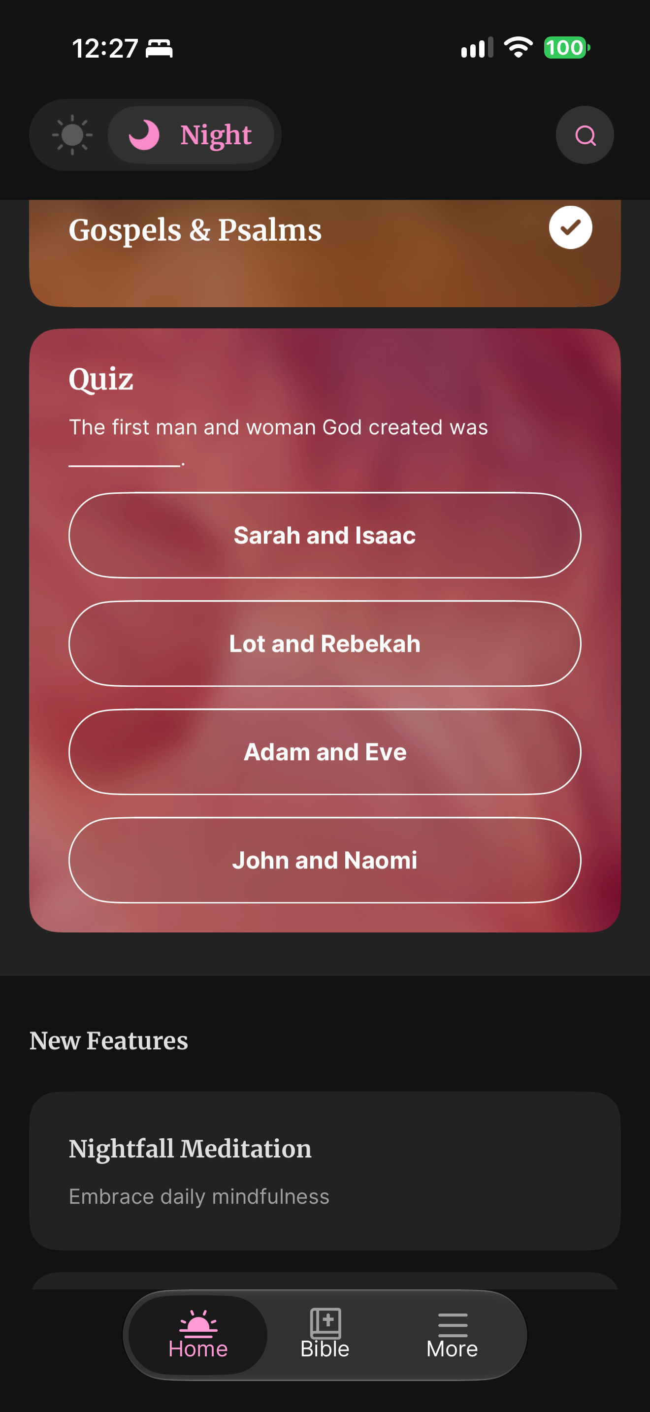Gospels card ticked and quiz card