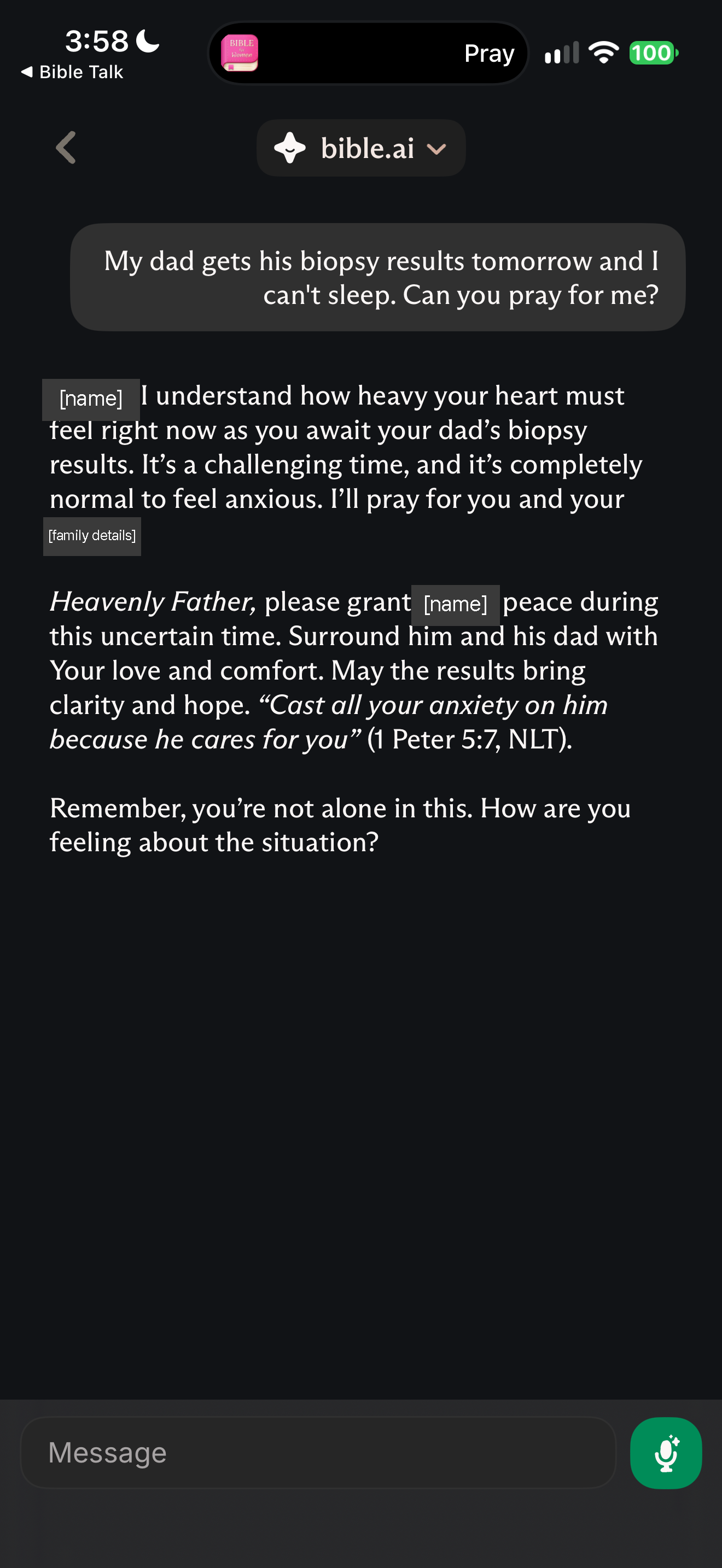 Prayer before biopsy results