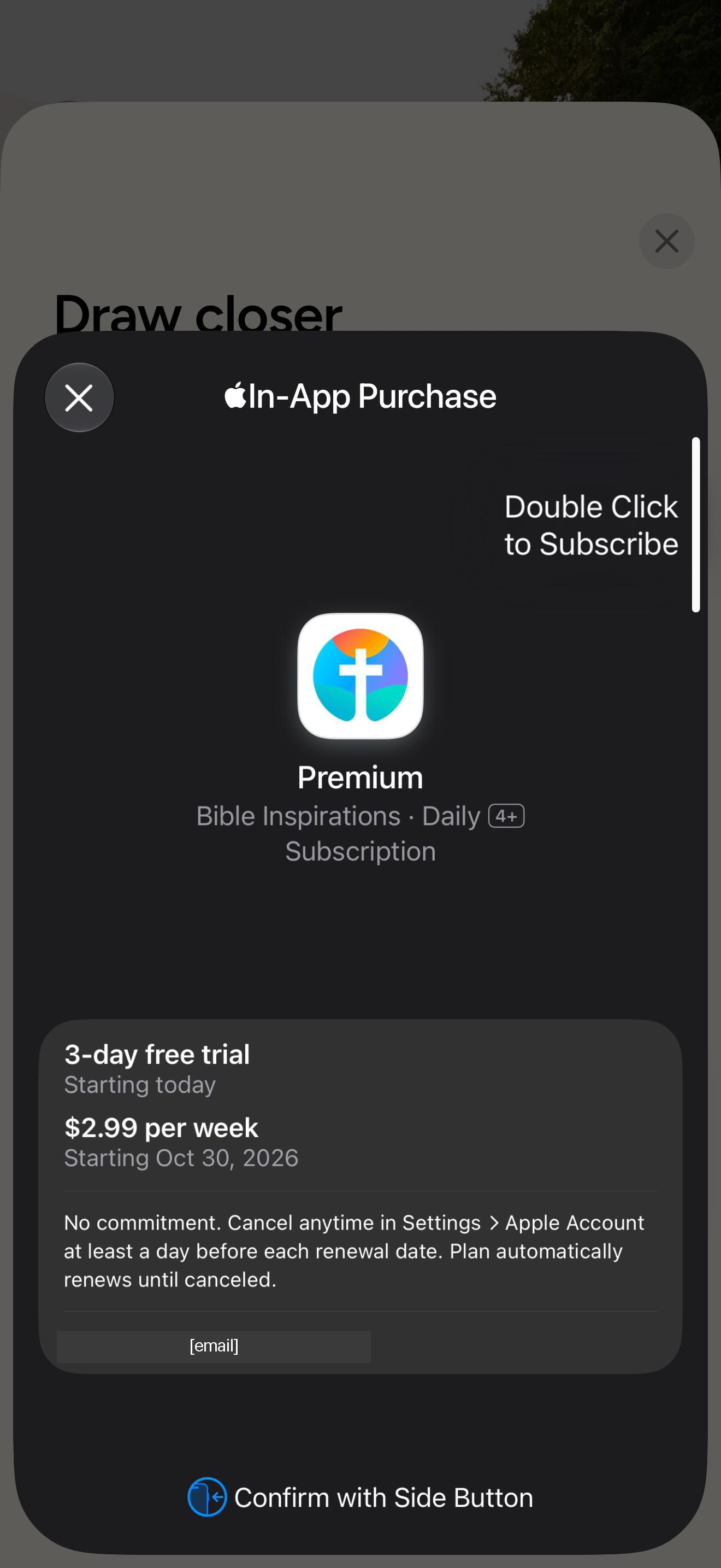Apple trial confirmation sheet