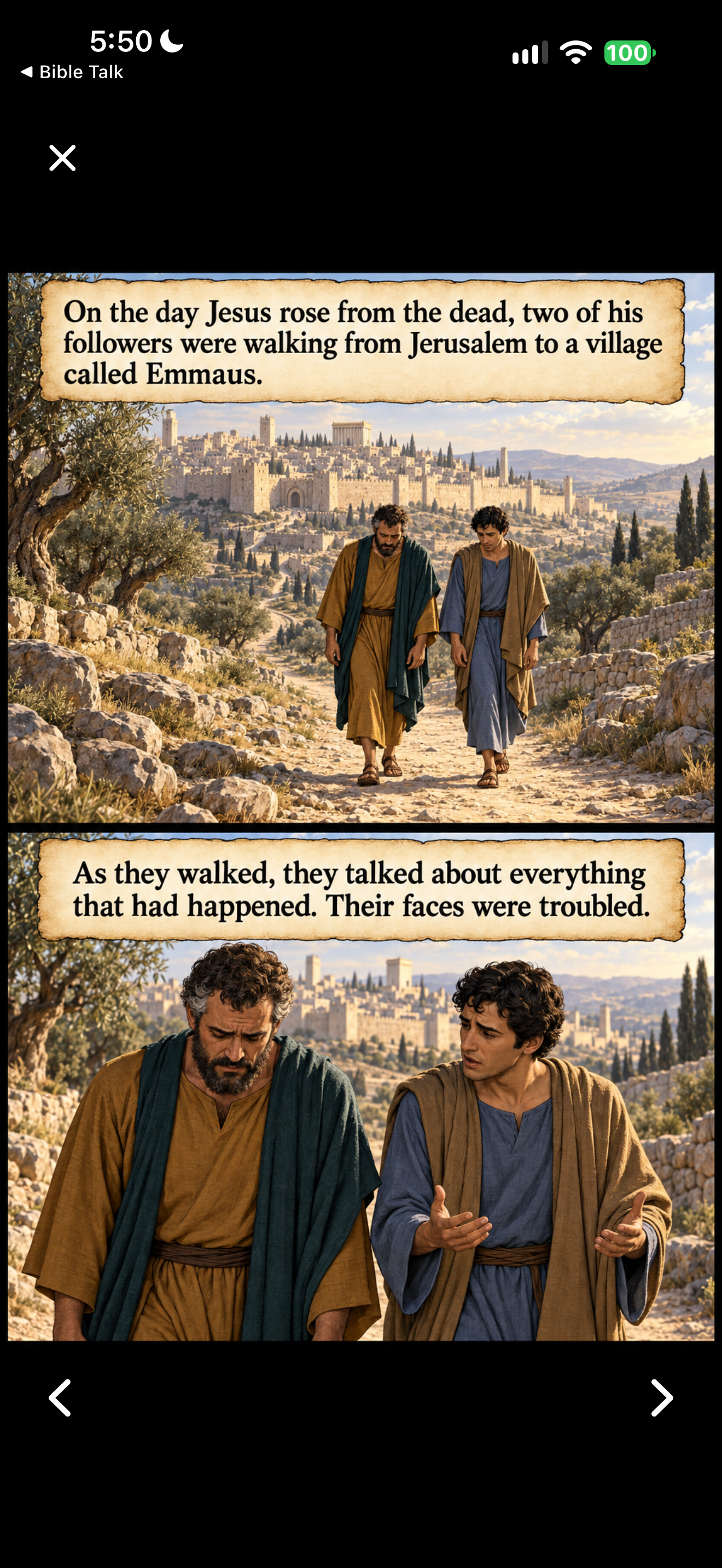Emmaus comic, narration panels