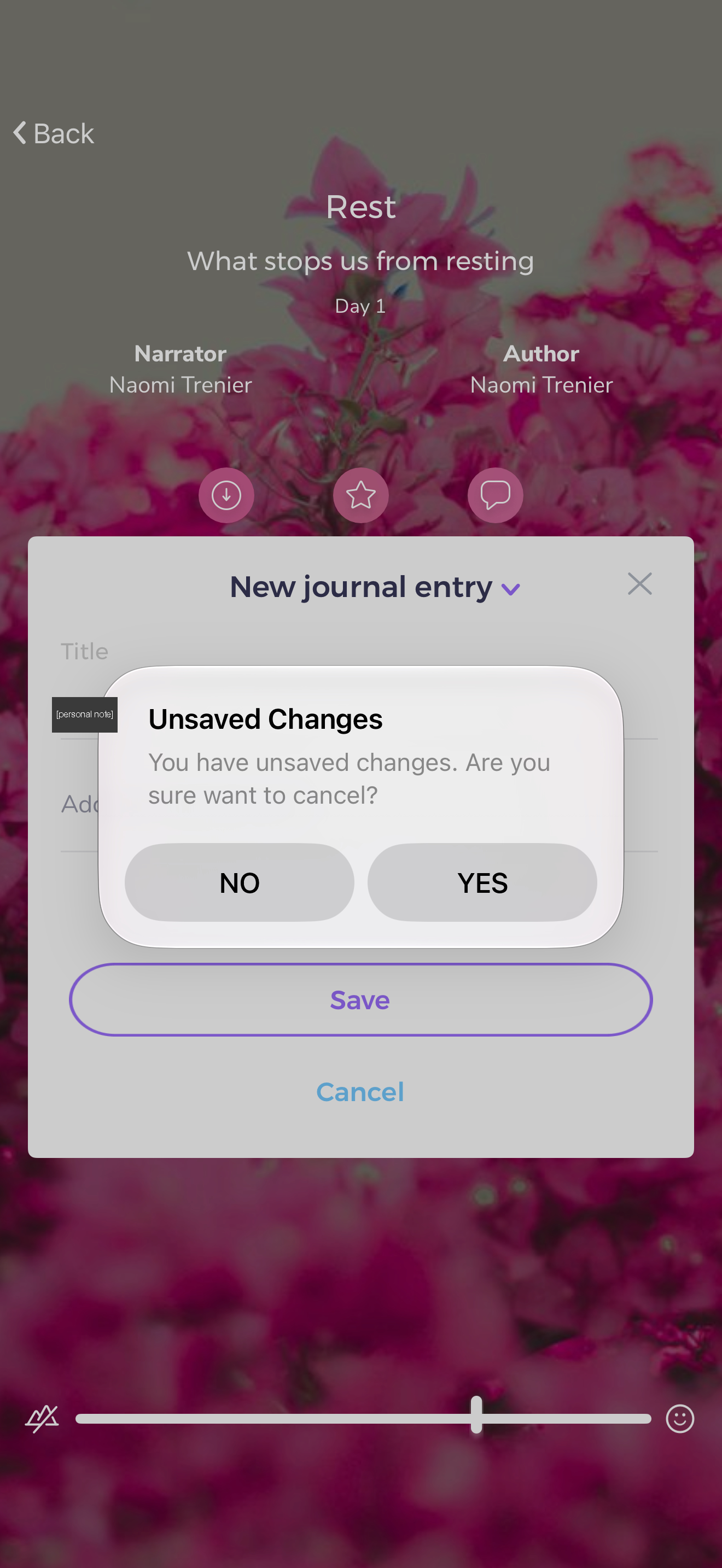 Journal editor unsaved changes