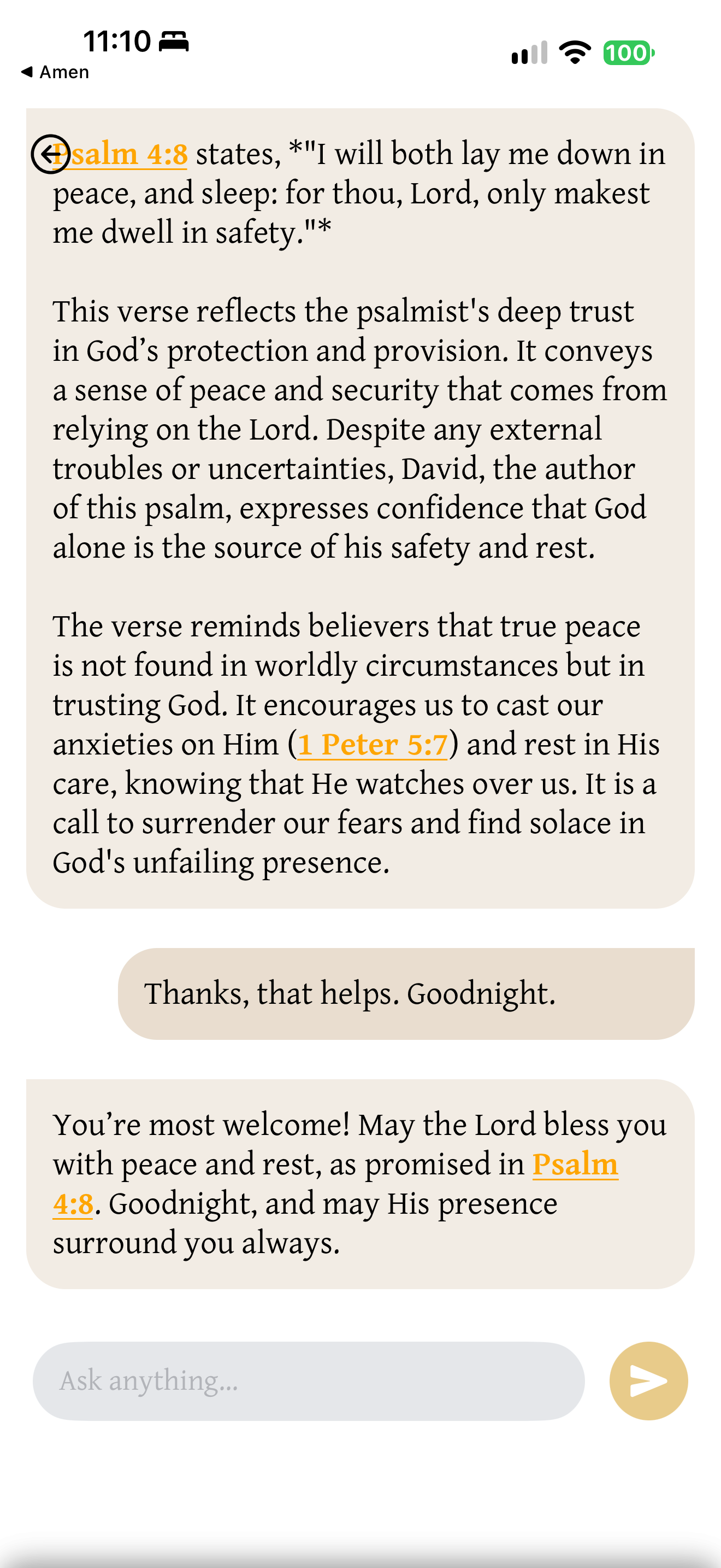 Late-night goodnight reply