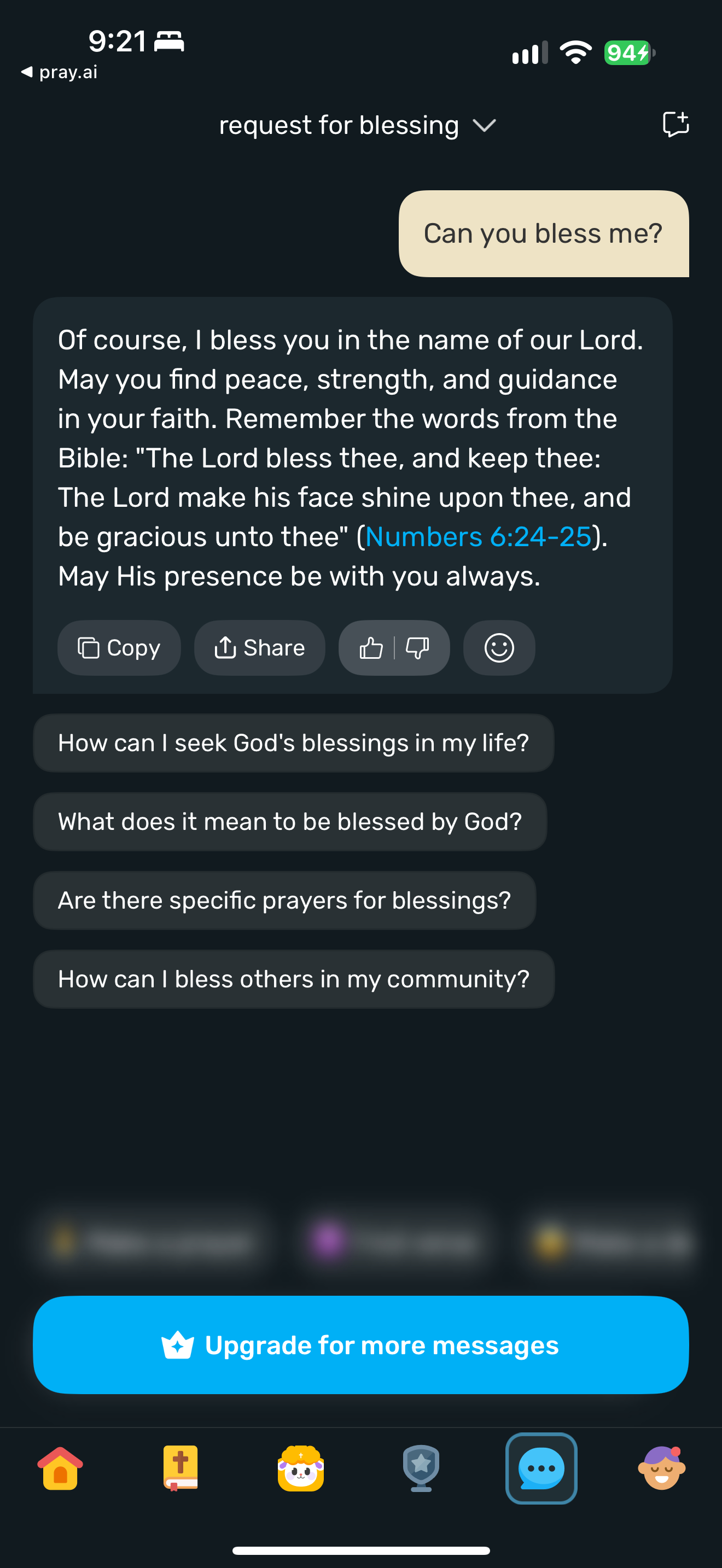 A first-person blessing response