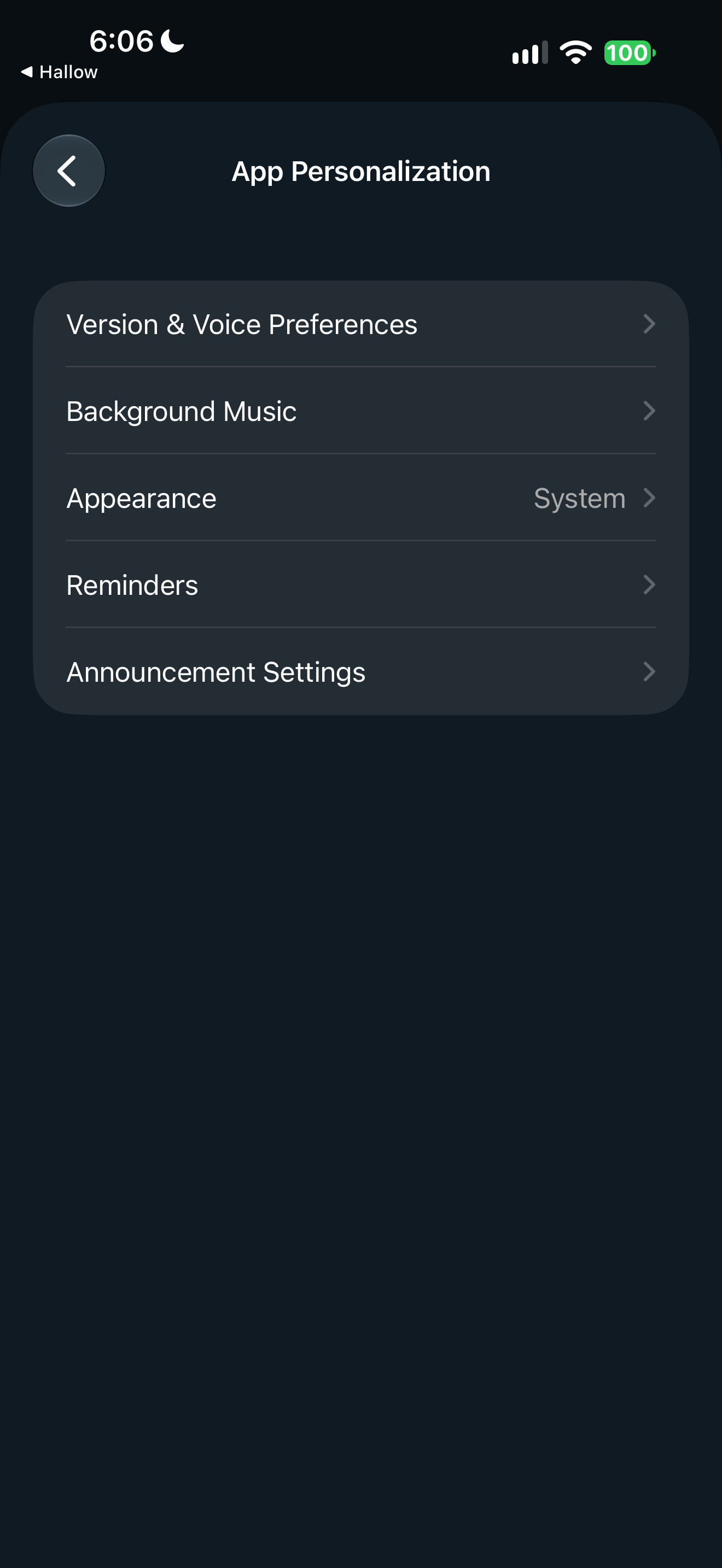 Personalisation settings
