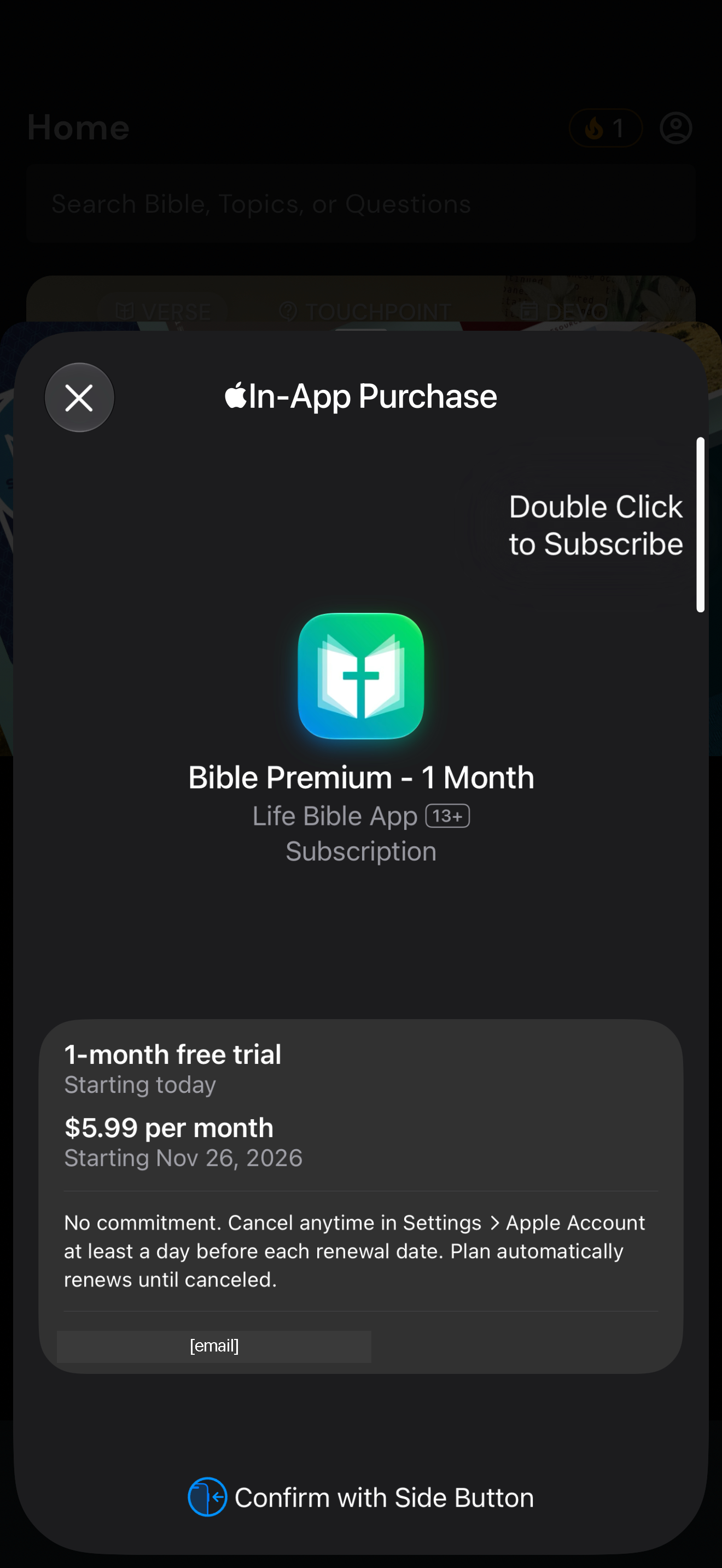 Apple trial confirmation sheet