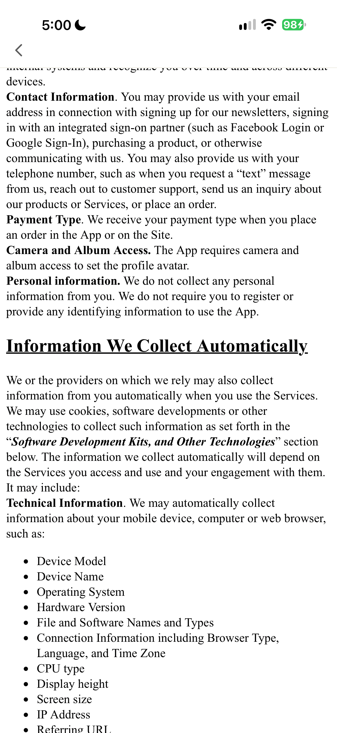 Manna privacy policy