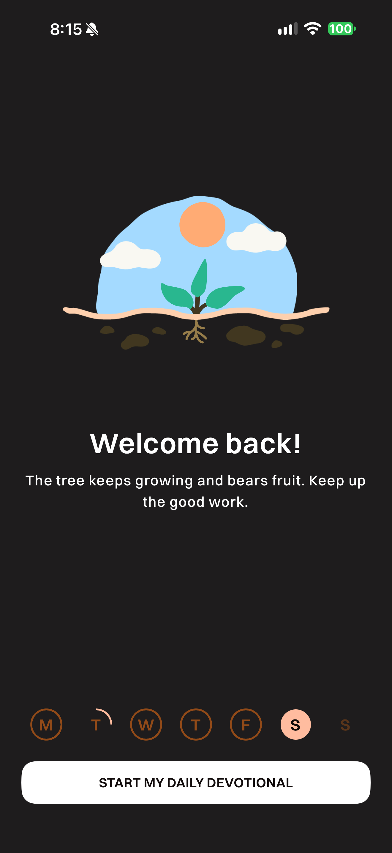 Welcome back with a growing tree